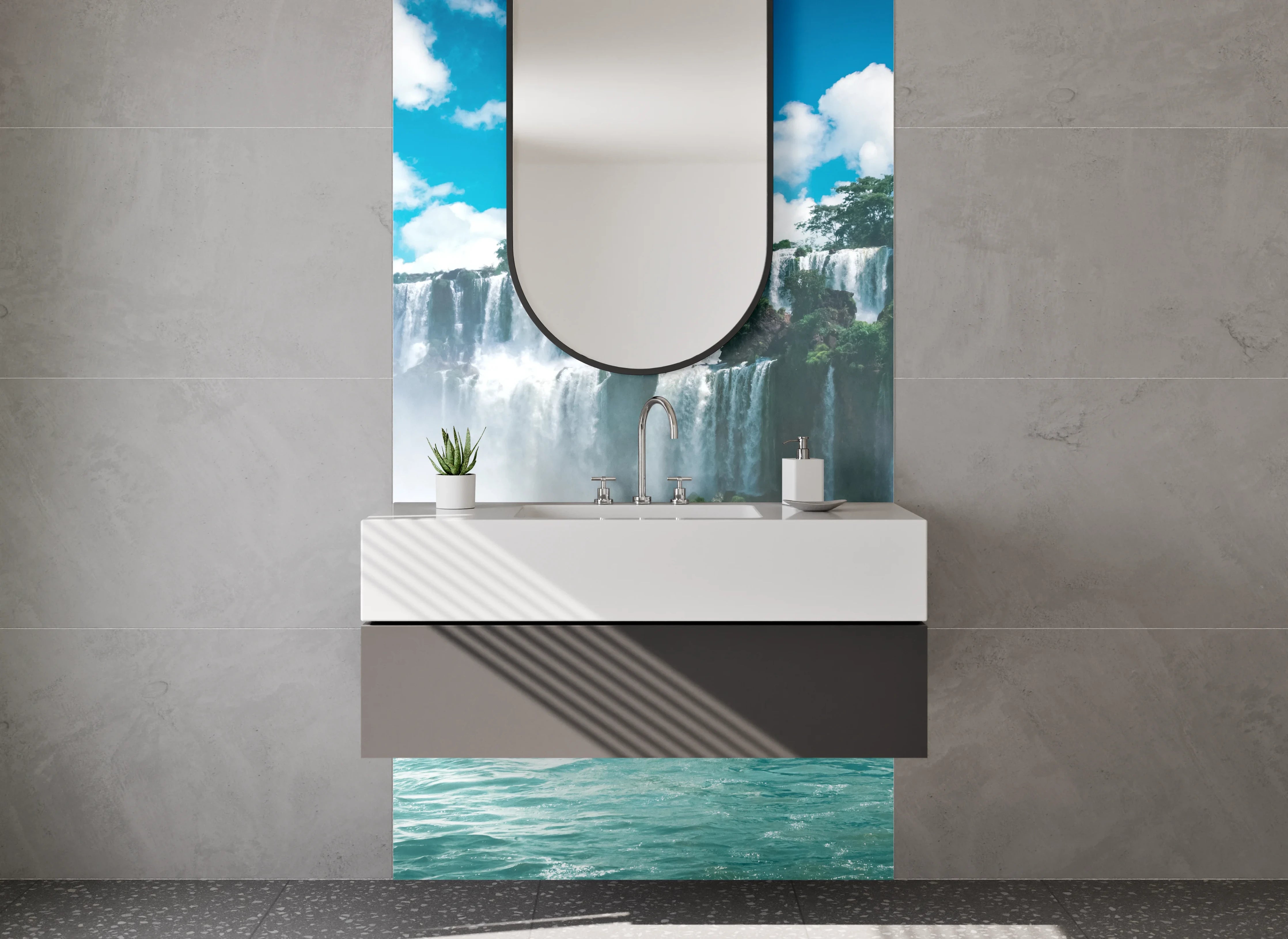 Waschbecken-Rückwand - Beeindruckender Wasserfall Naturmotiv
