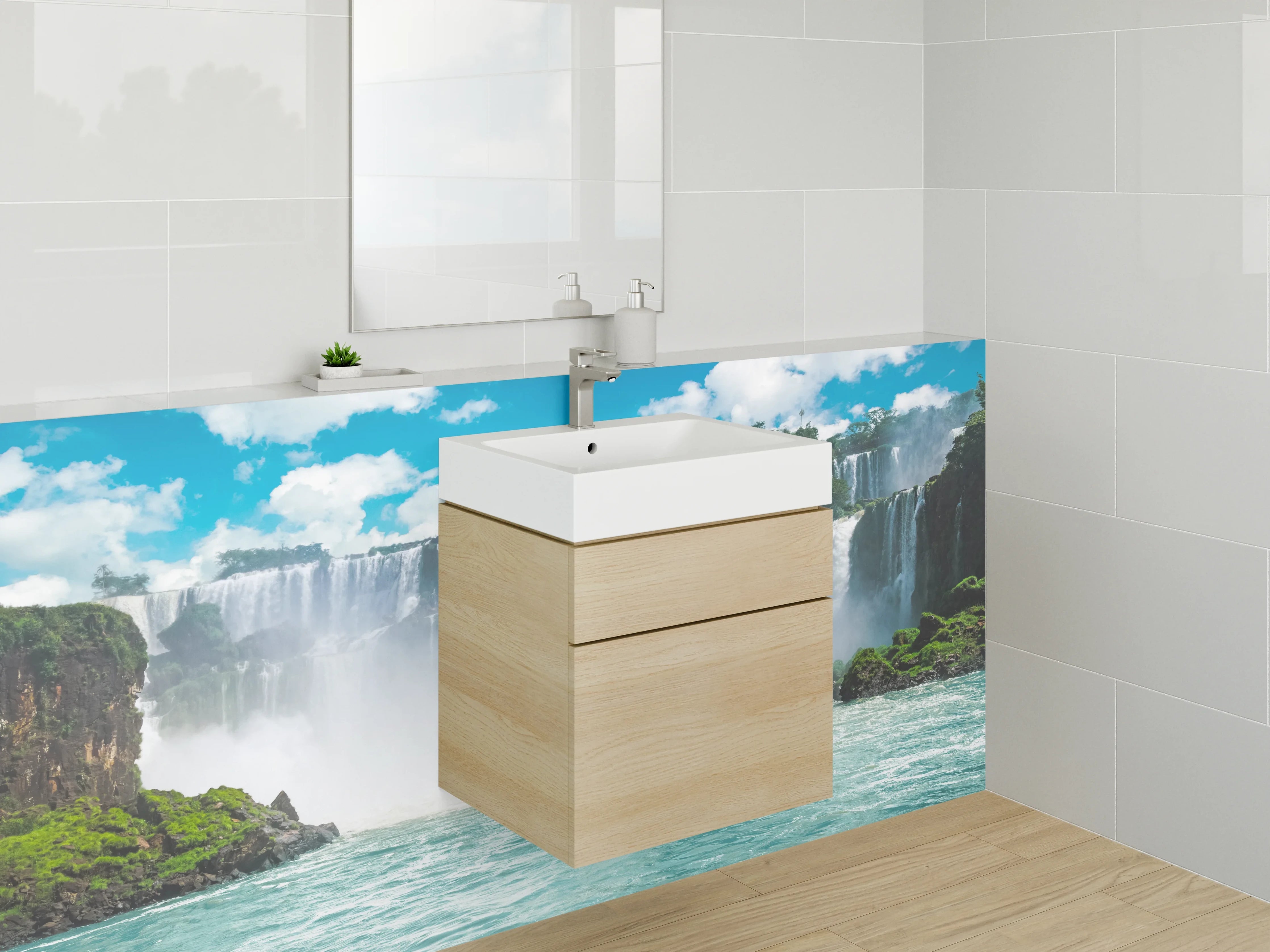 Waschbecken-Rückwand - Beeindruckender Wasserfall Naturmotiv