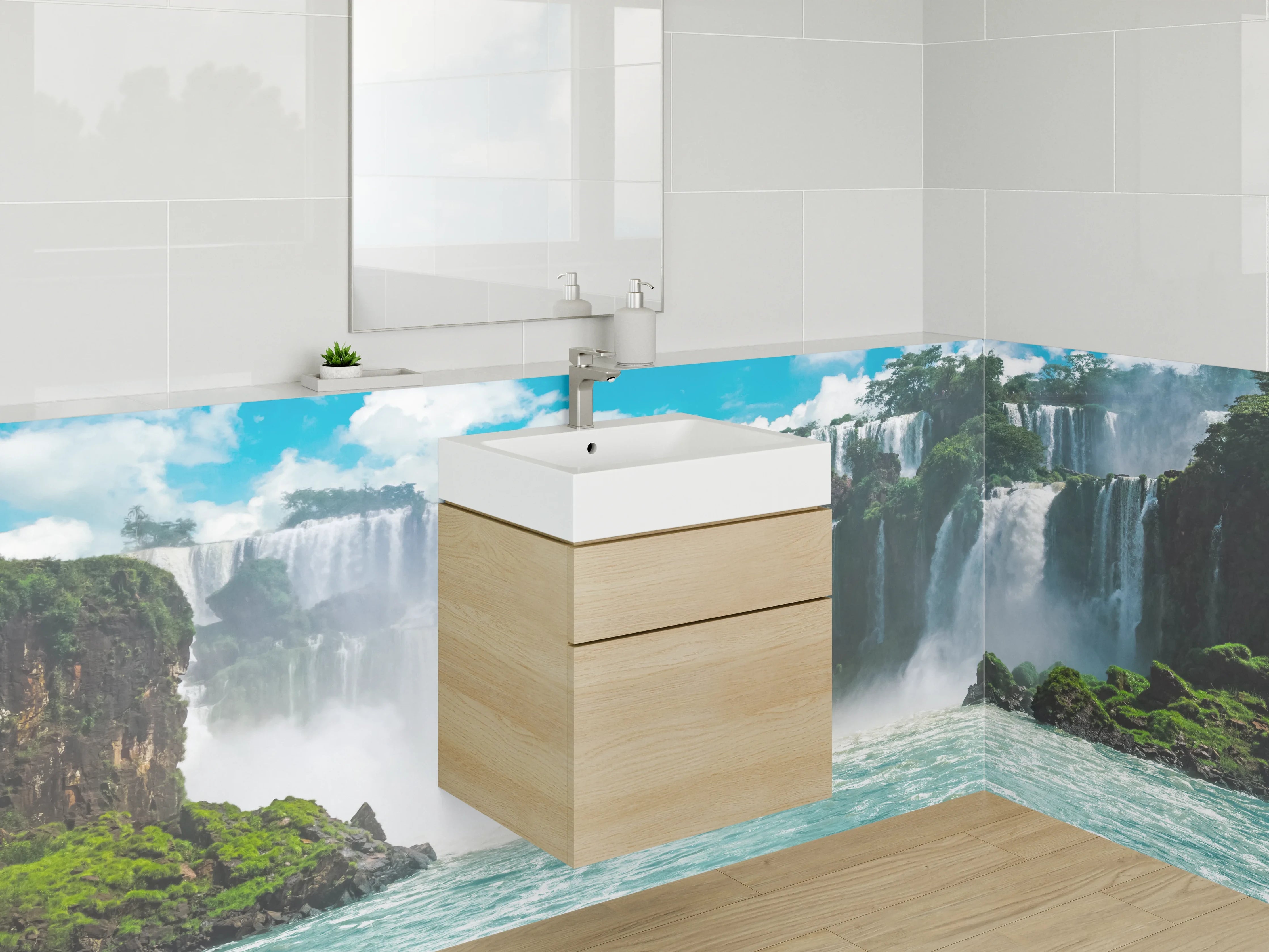 Waschbecken-Rückwand - Beeindruckender Wasserfall Naturmotiv