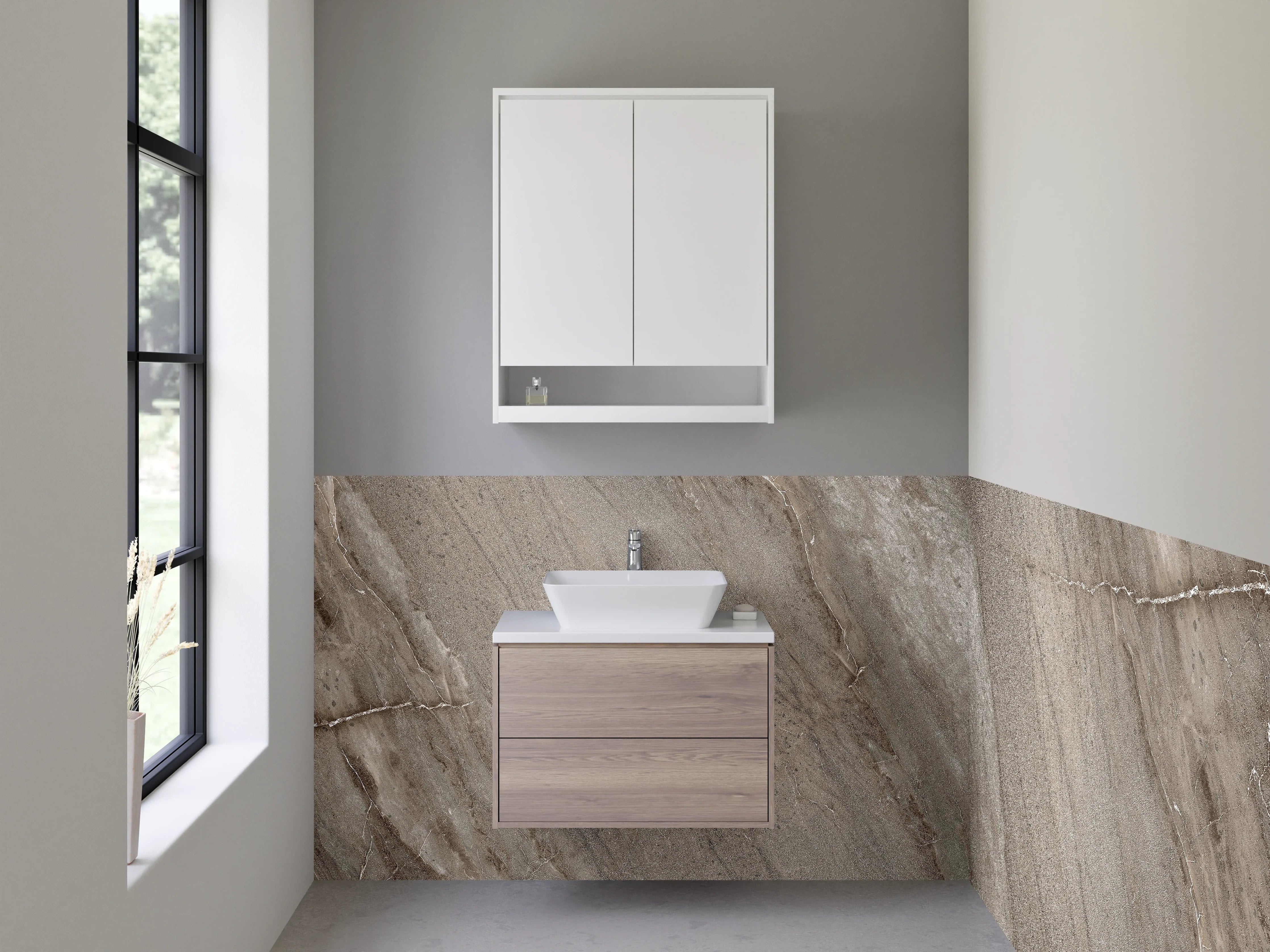 Waschbecken-Rückwand - Beige- und Grautöne Marmorstruktur