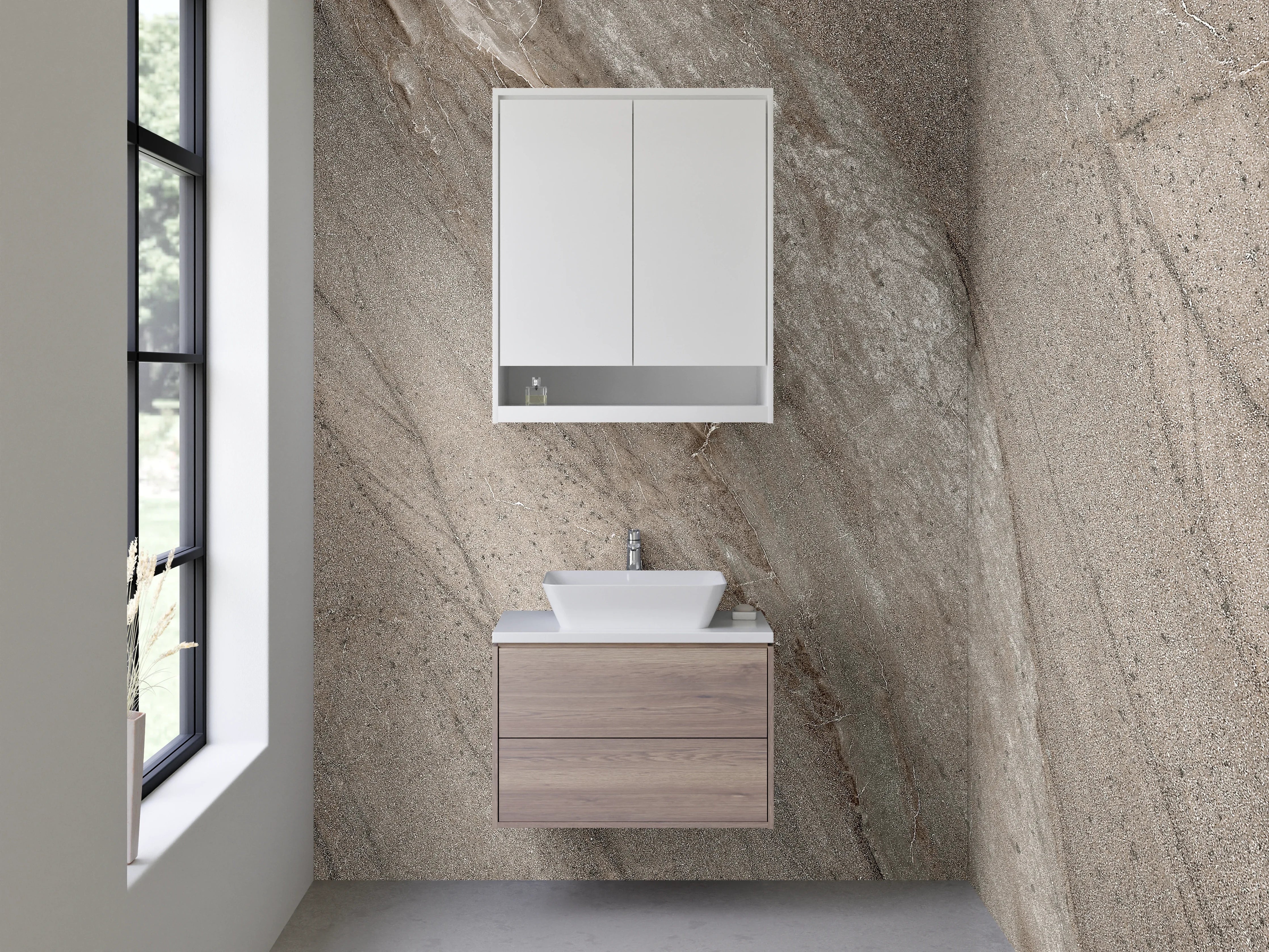 Waschbecken-Rückwand - Beige- und Grautöne Marmorstruktur