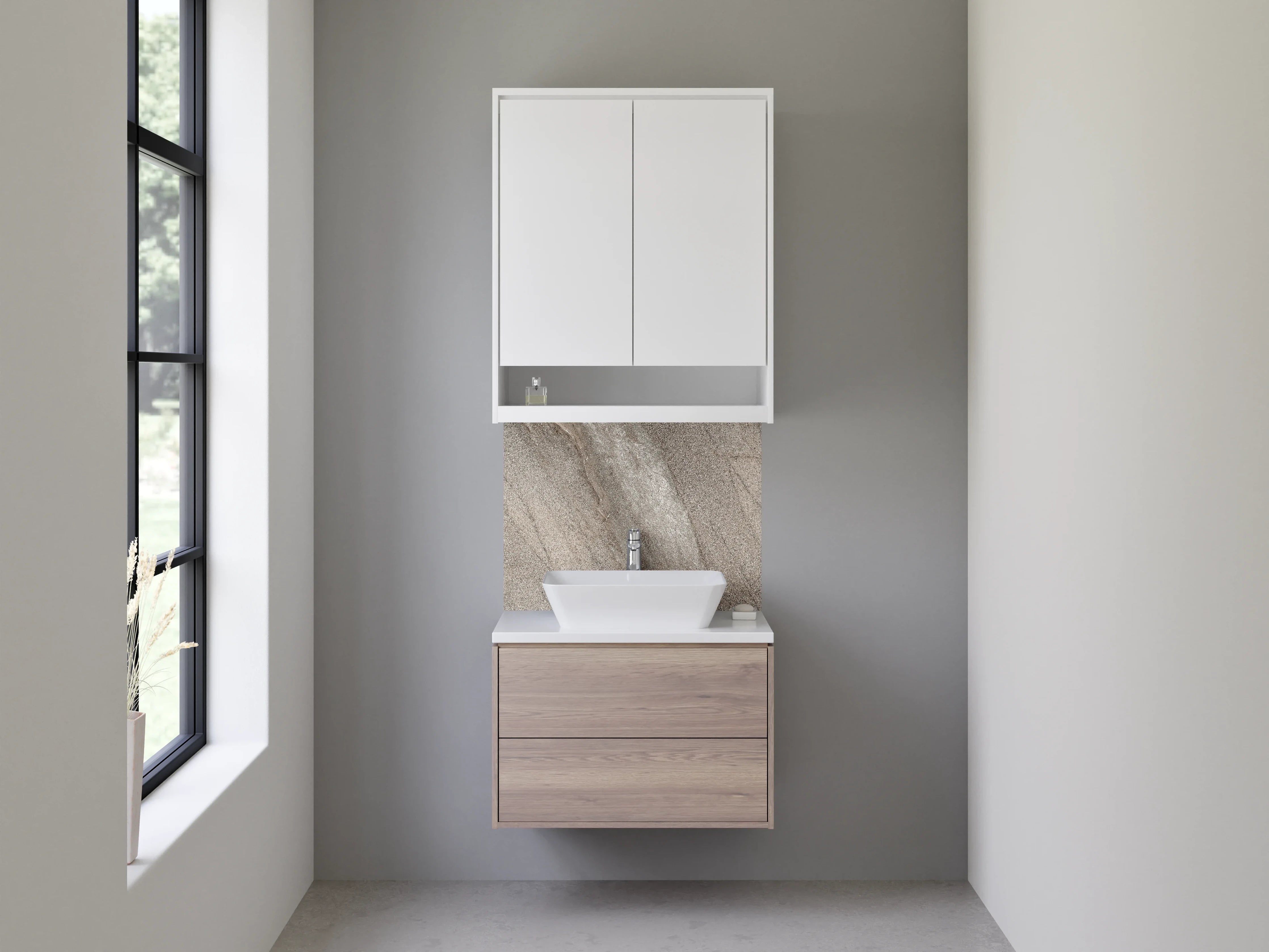 Waschbecken-Rückwand - Beige- und Grautöne Marmorstruktur