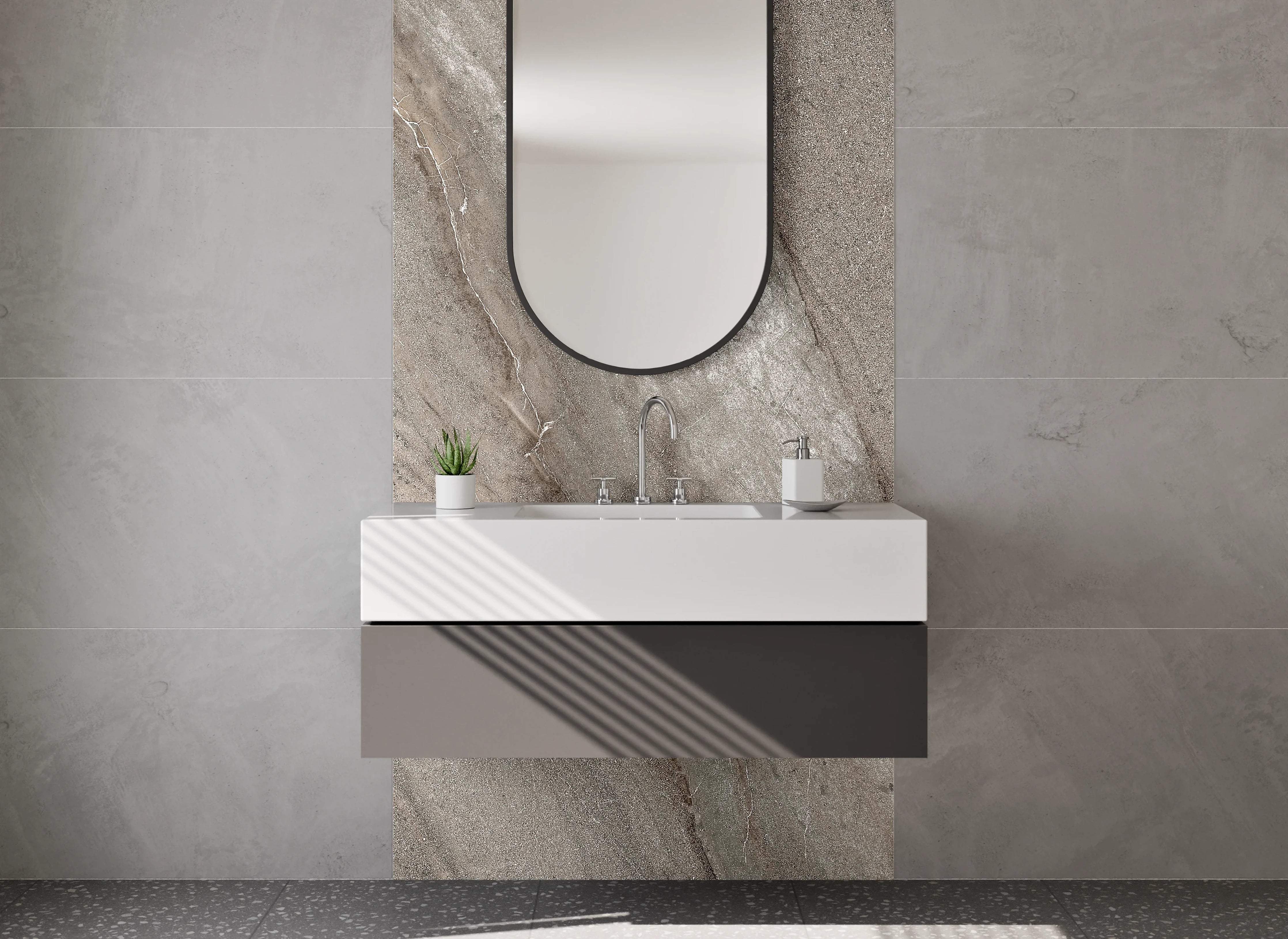 Waschbecken-Rückwand - Beige- und Grautöne Marmorstruktur