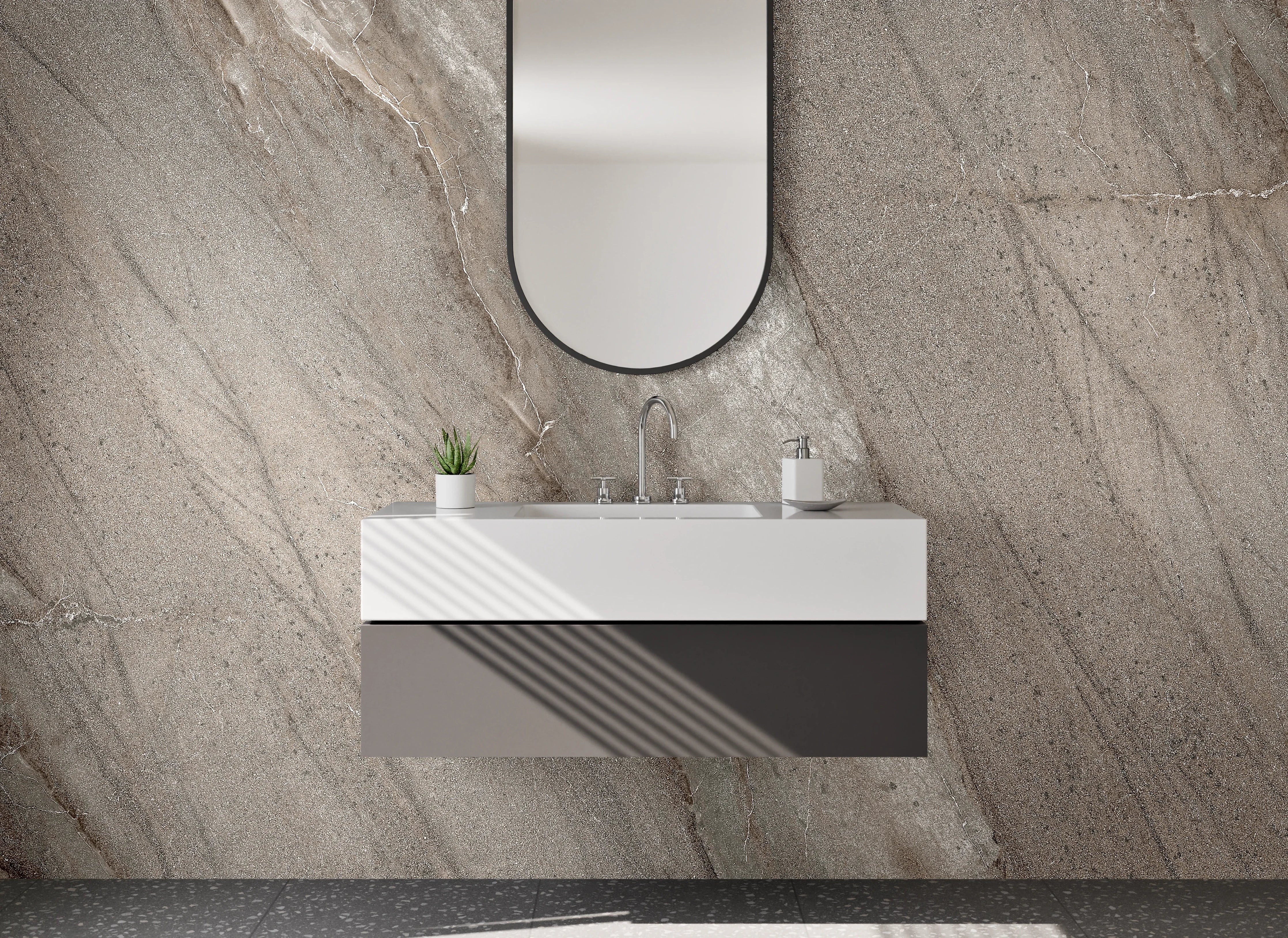 Waschbecken-Rückwand - Beige- und Grautöne Marmorstruktur