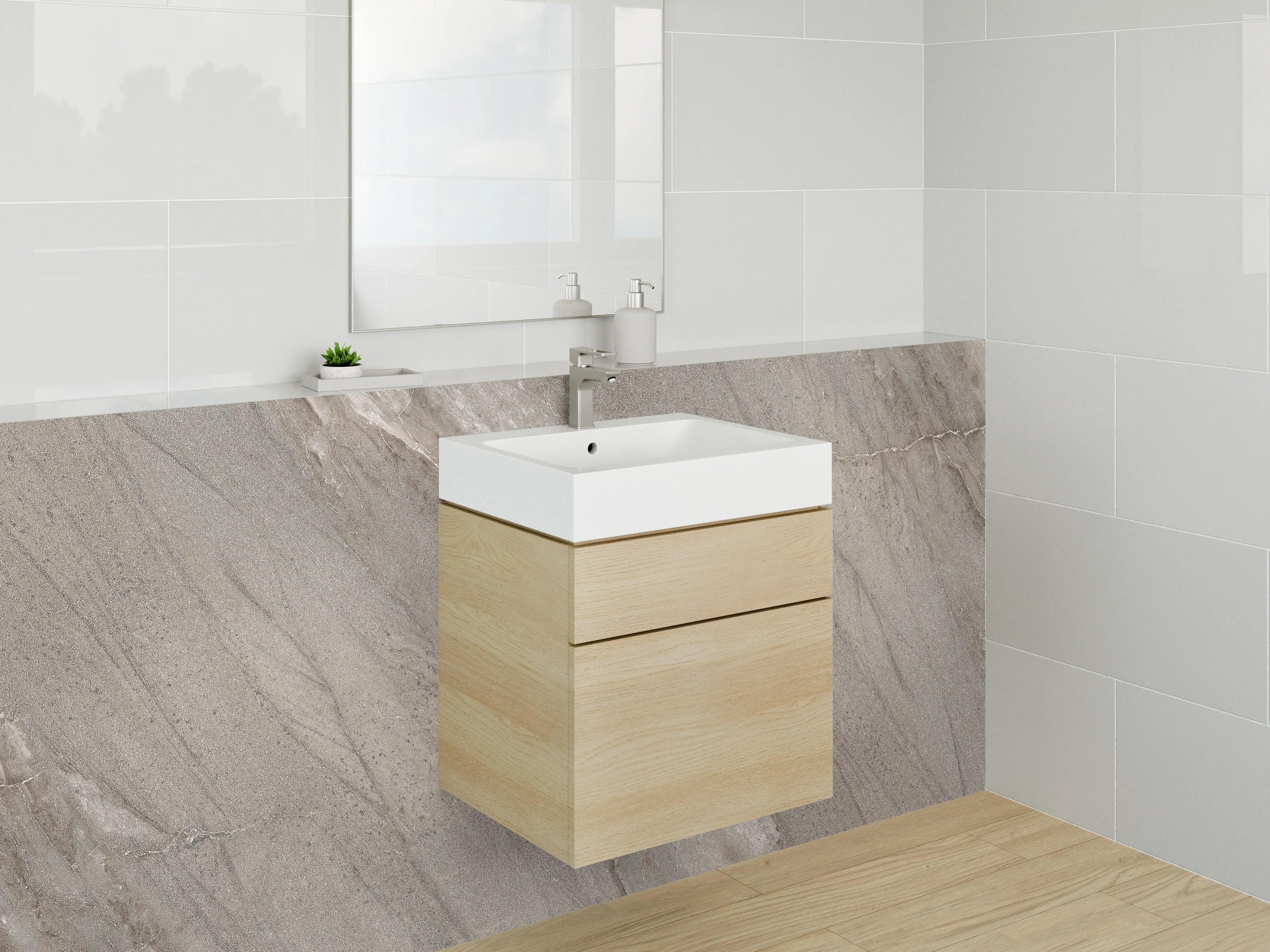 Waschbecken-Rückwand - Beige- und Grautöne Marmorstruktur