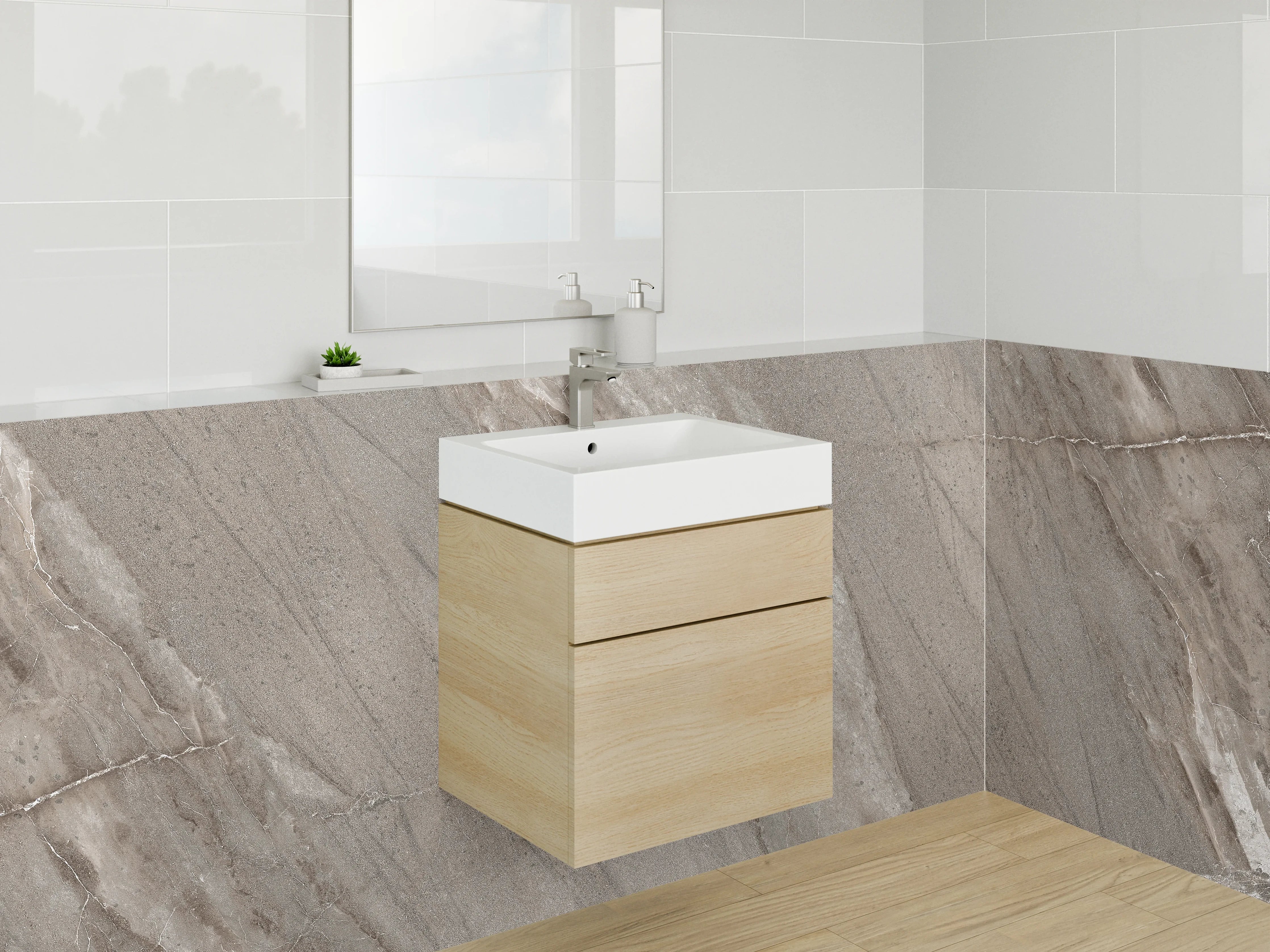 Waschbecken-Rückwand - Beige- und Grautöne Marmorstruktur