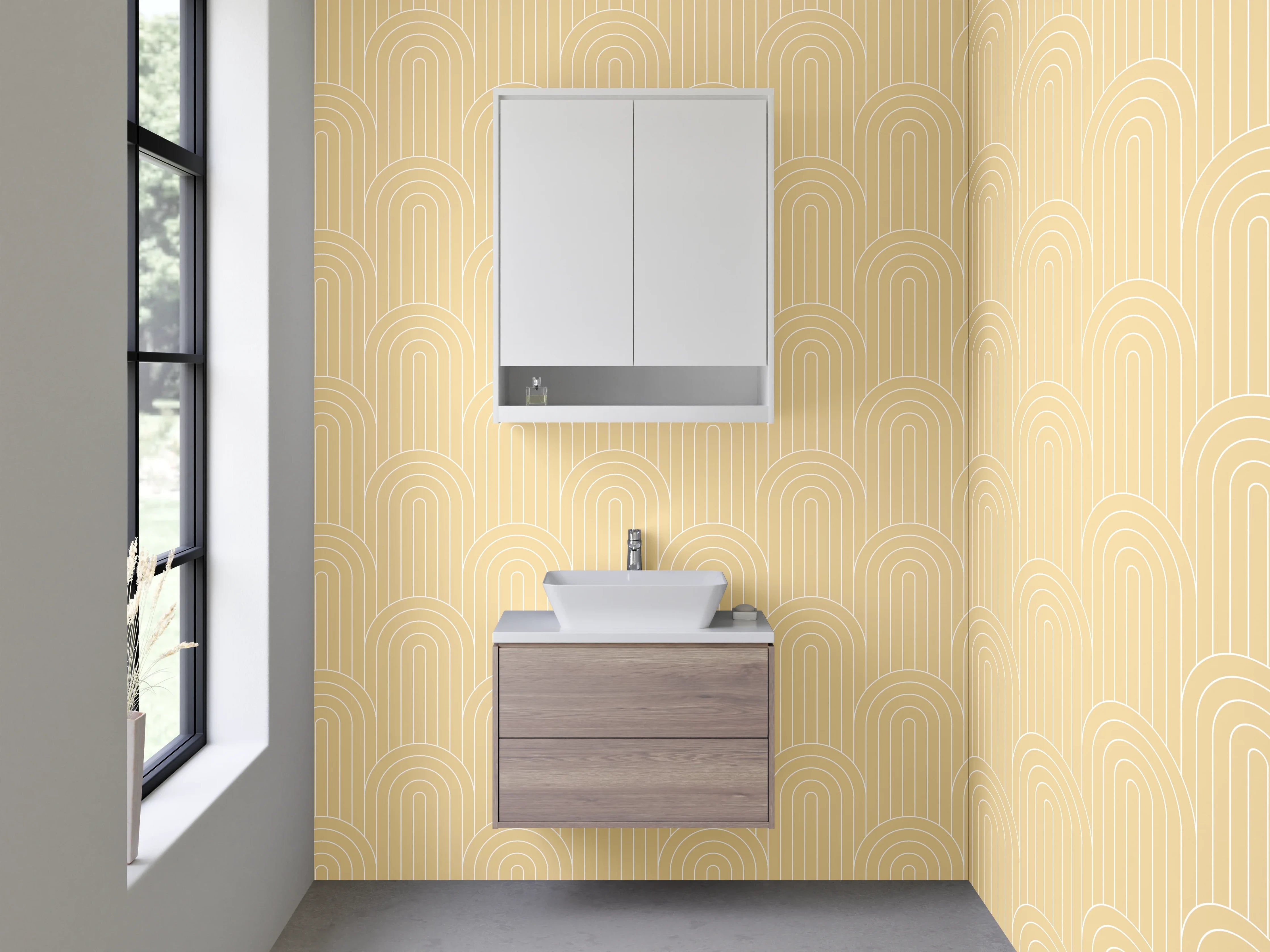Waschbecken-Rückwand - Beige Art Deco Muster Tapete