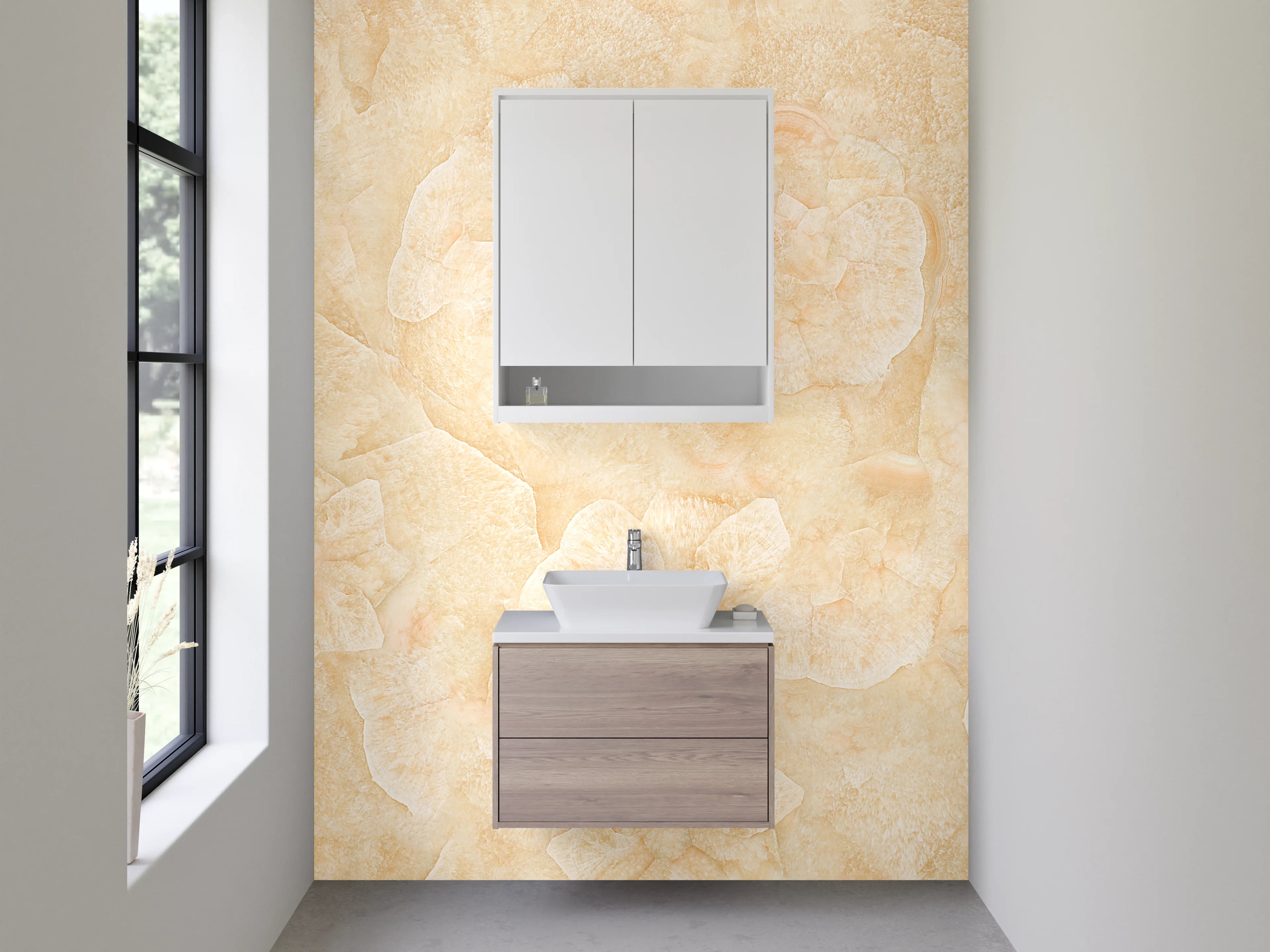 Waschbecken-Rückwand - Beige Blüten-Marmor Optik