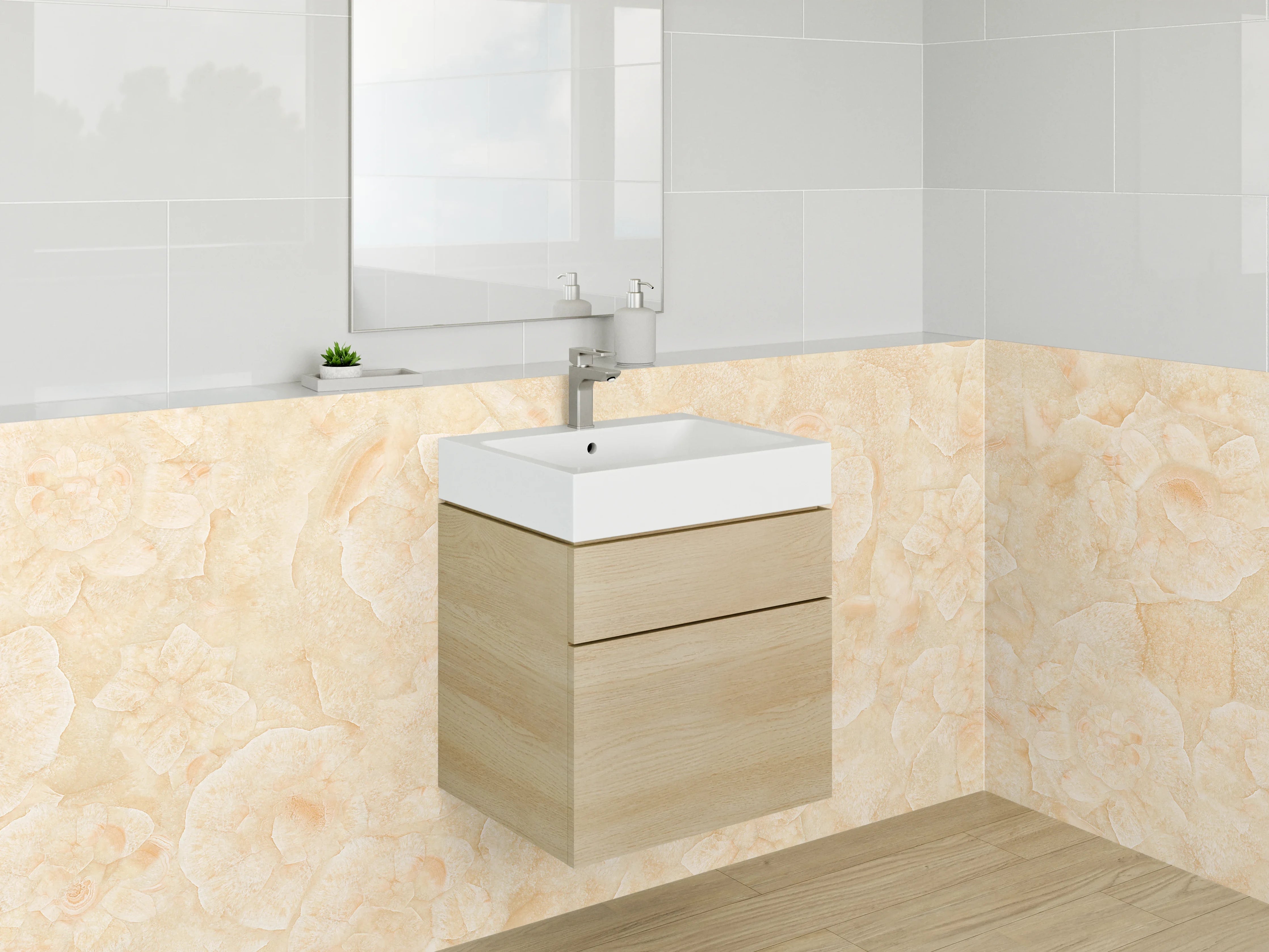 Waschbecken-Rückwand - Beige Blüten-Marmor Optik