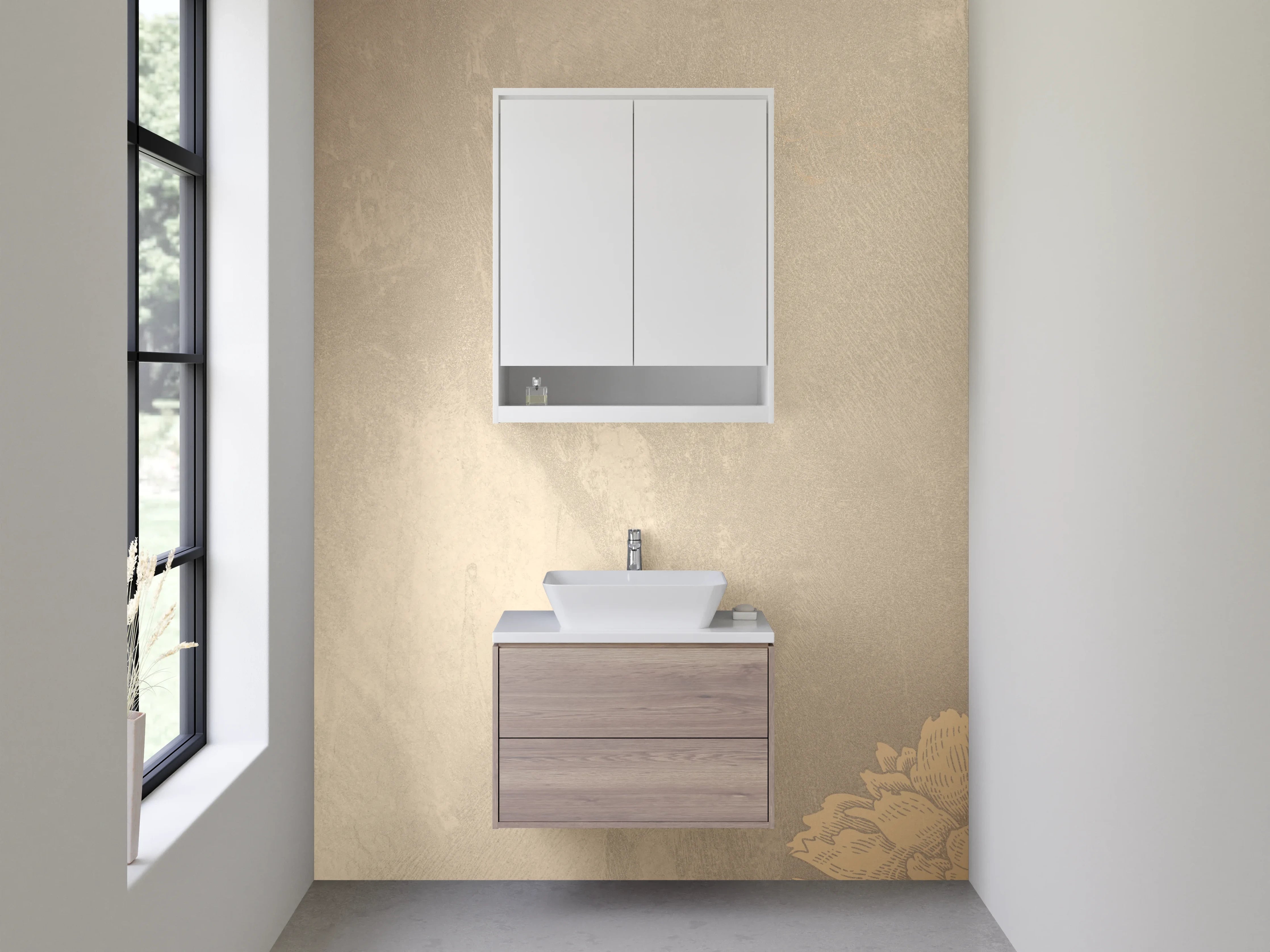 Waschbecken-Rückwand - Beige Blumen Vintage-Optik