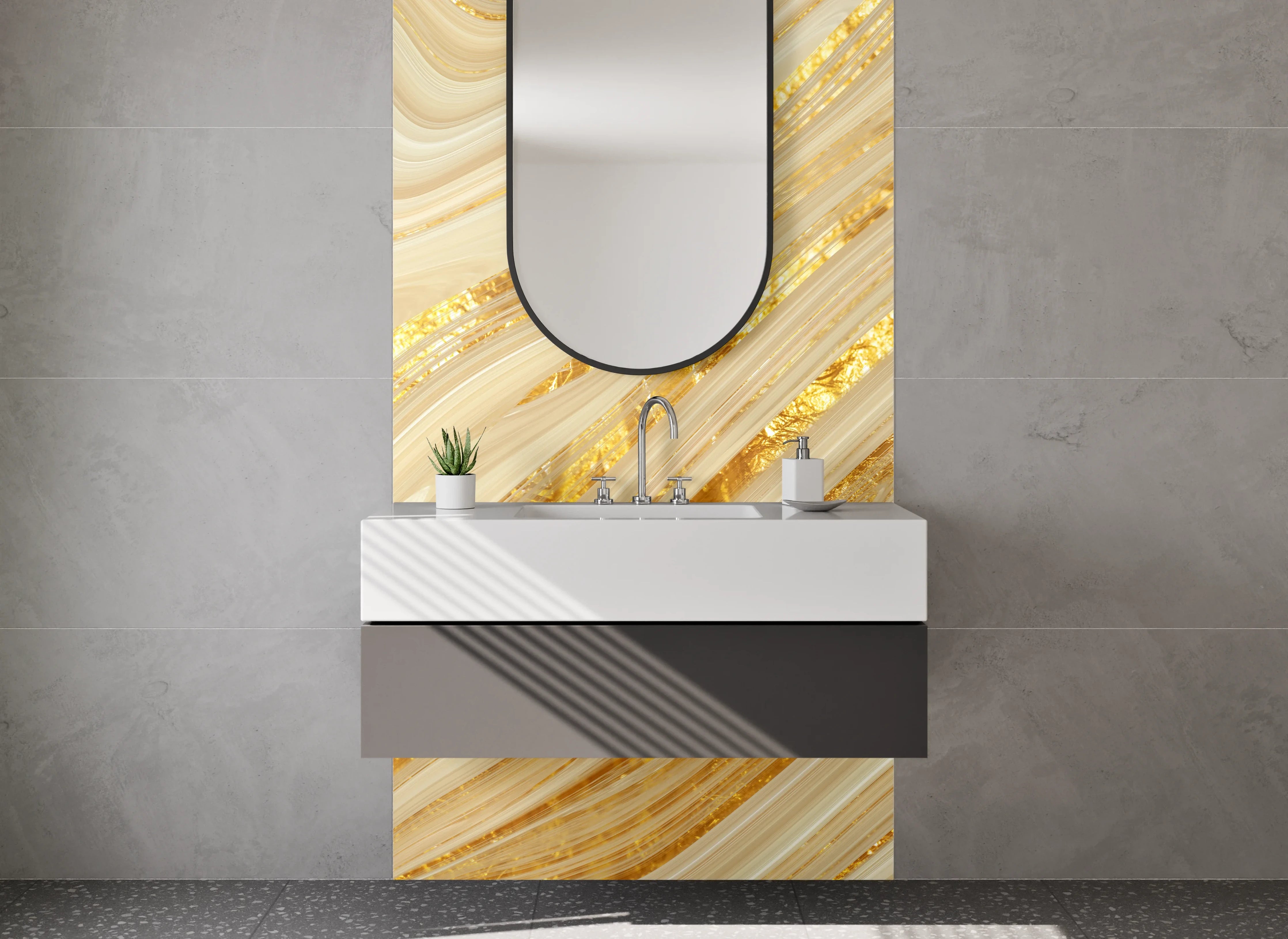 Waschbecken-Rückwand - Beige Gold Marmor Look