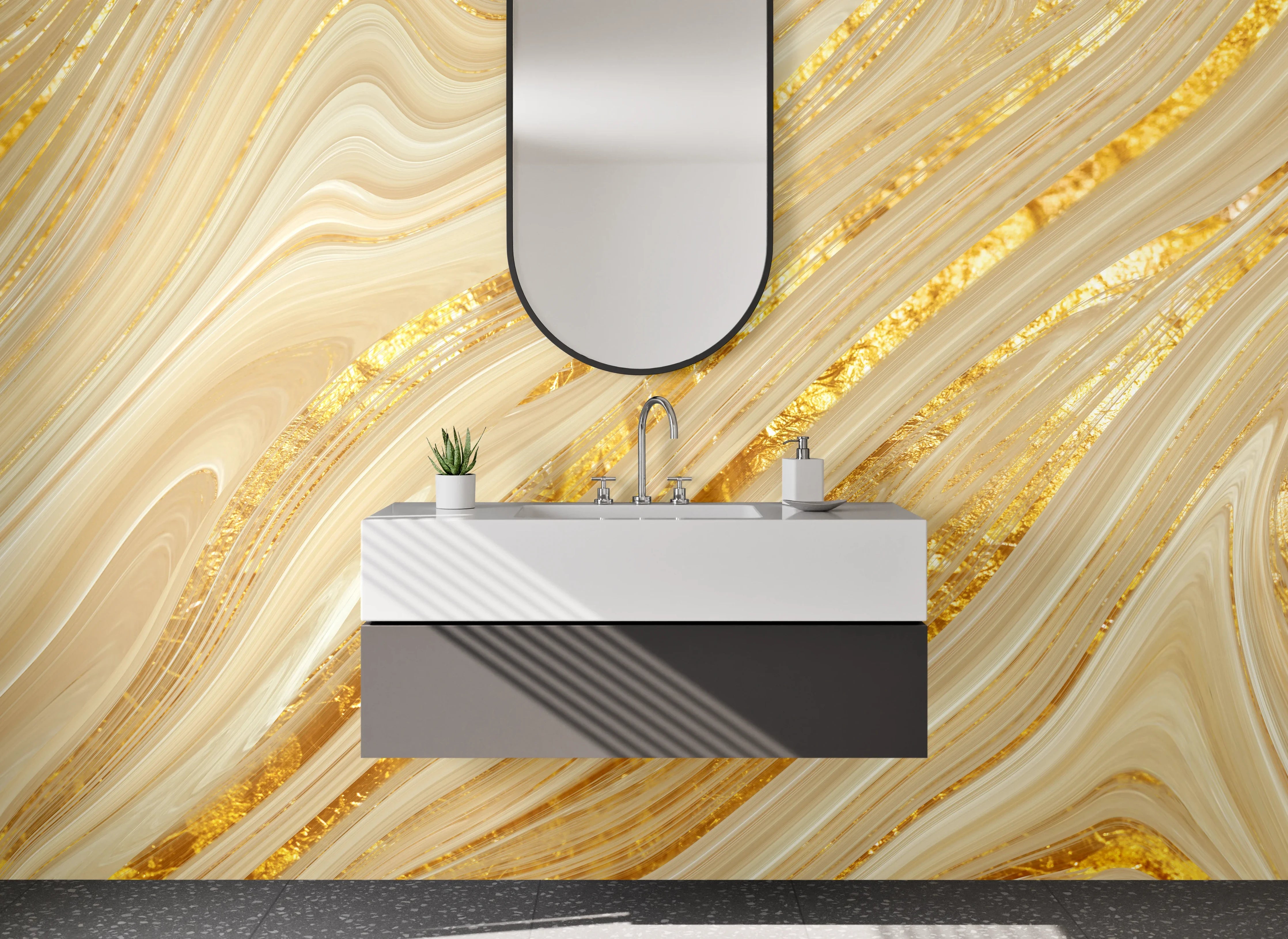 Waschbecken-Rückwand - Beige Gold Marmor Look