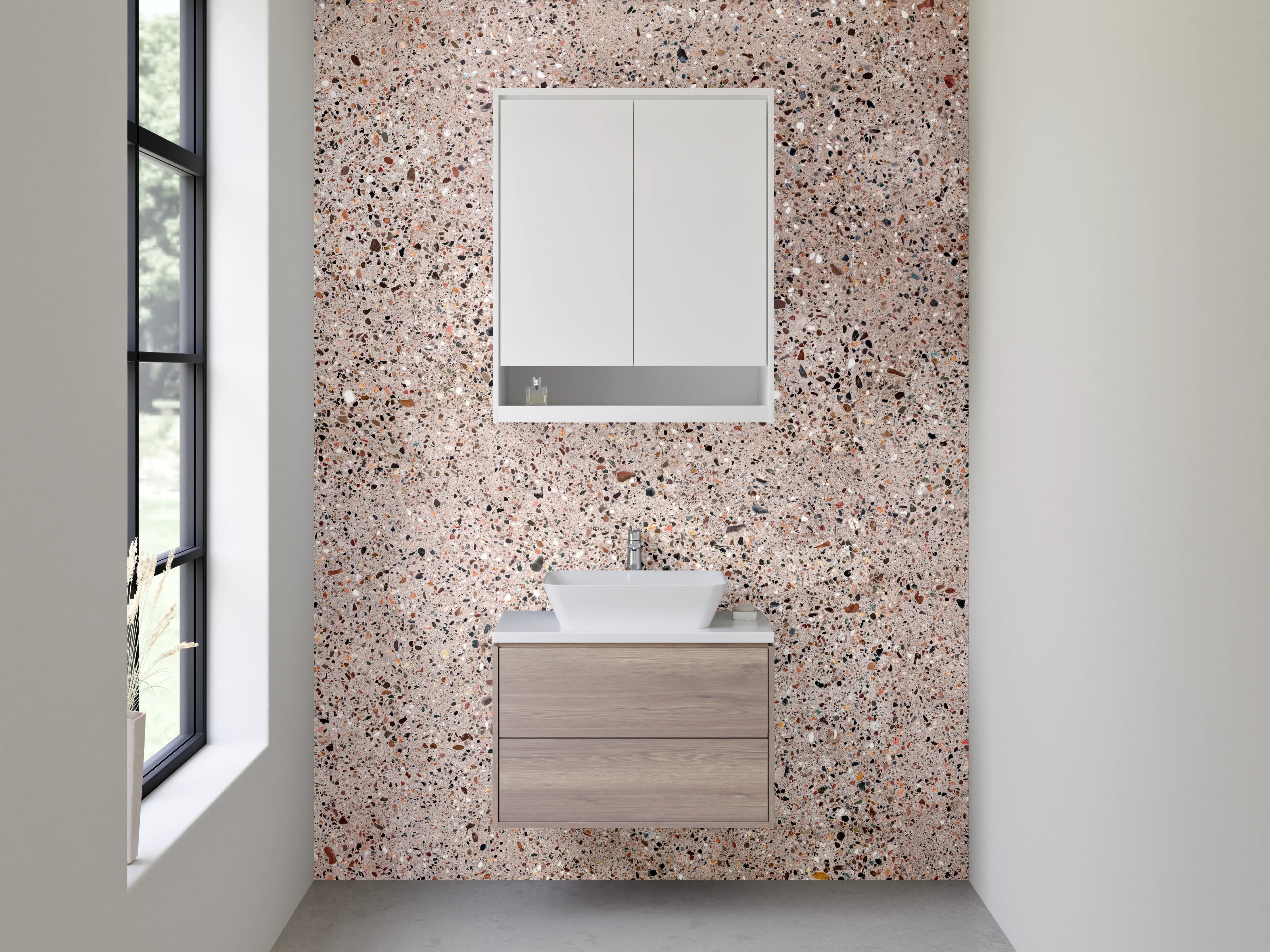 Waschbecken-Rückwand - Beige Granit Oberfläche Fliesenoptik