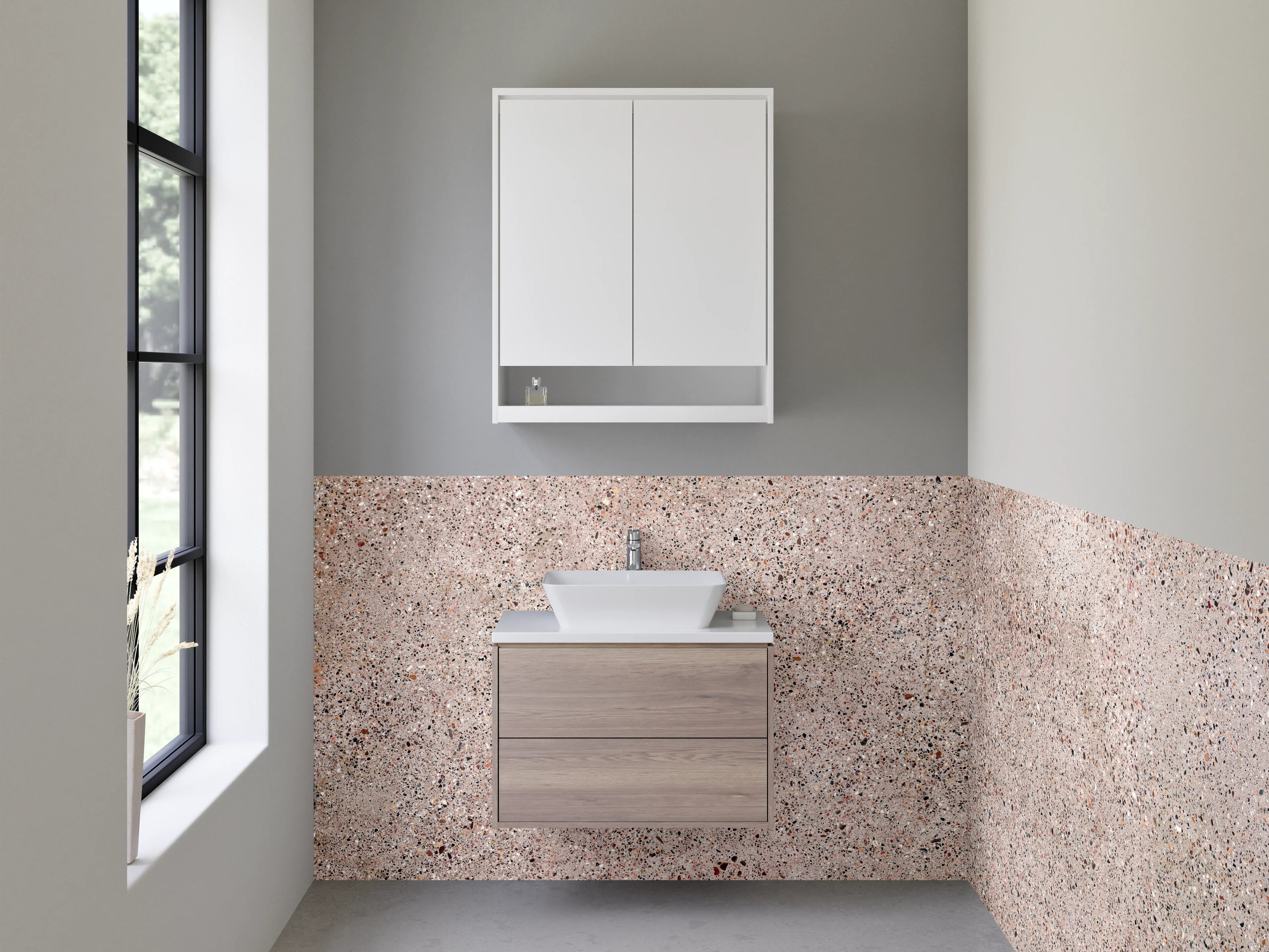 Waschbecken-Rückwand - Beige Granit Oberfläche Fliesenoptik