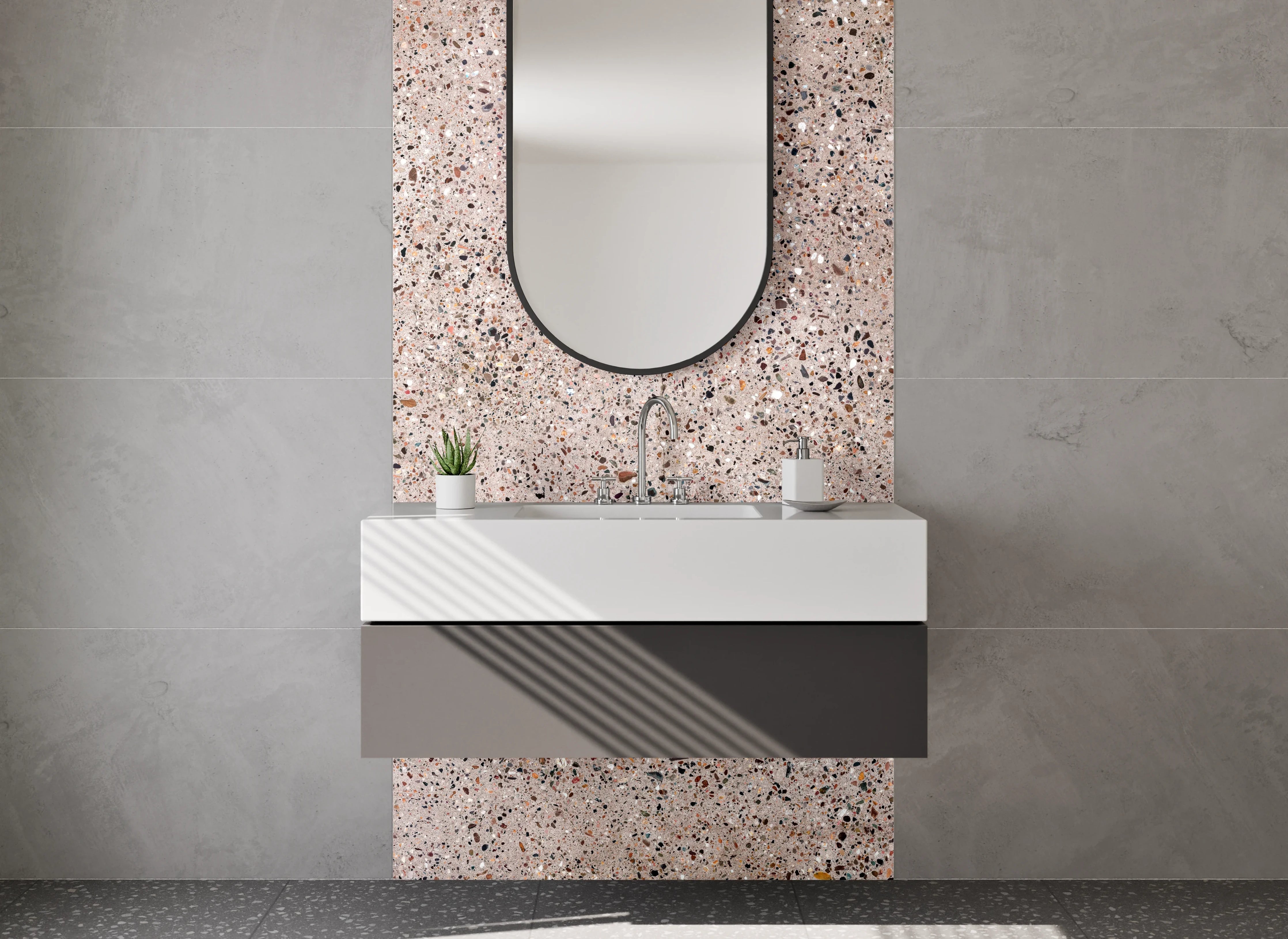 Waschbecken-Rückwand - Beige Granit Oberfläche Fliesenoptik