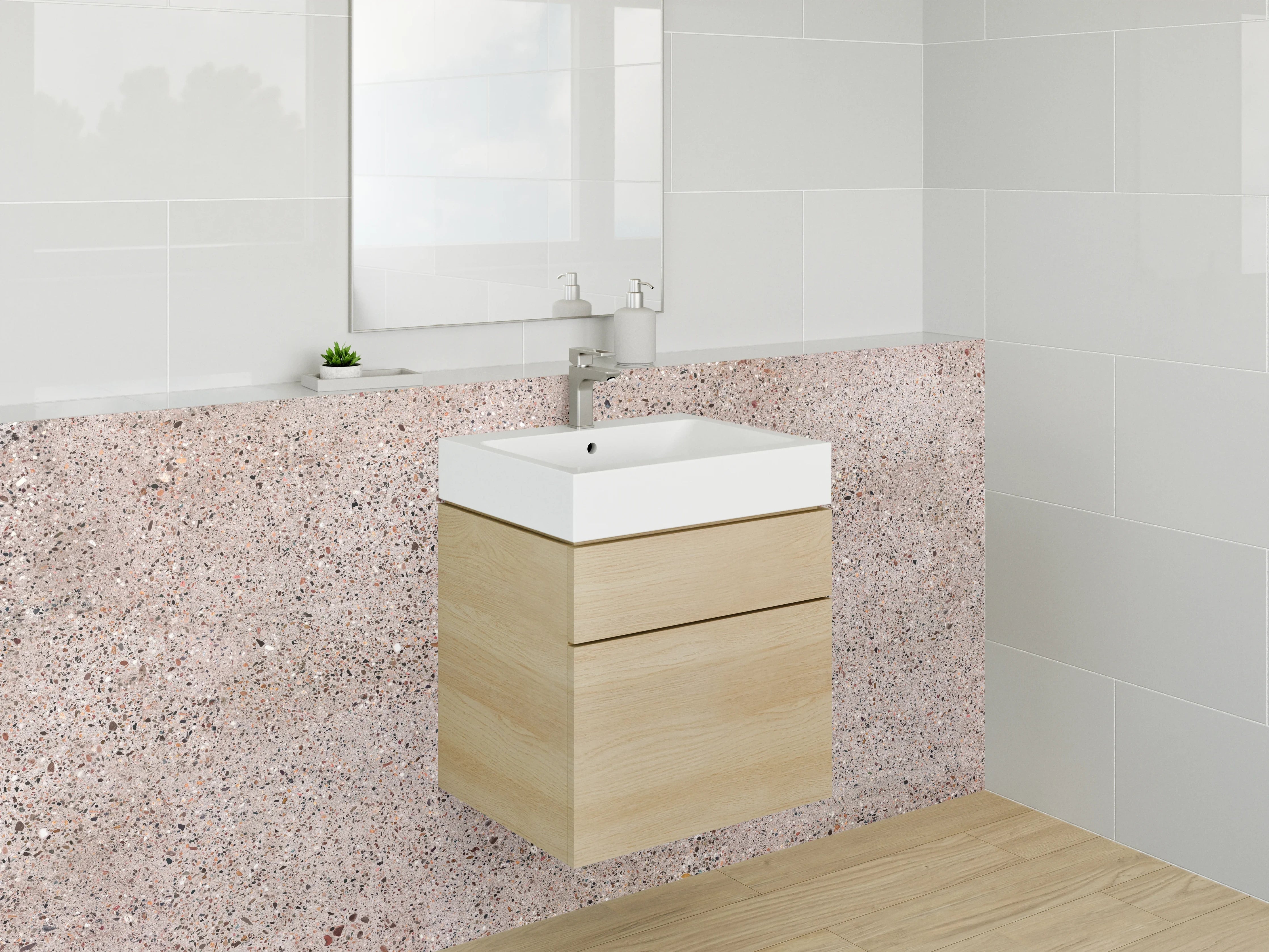 Waschbecken-Rückwand - Beige Granit Oberfläche Fliesenoptik