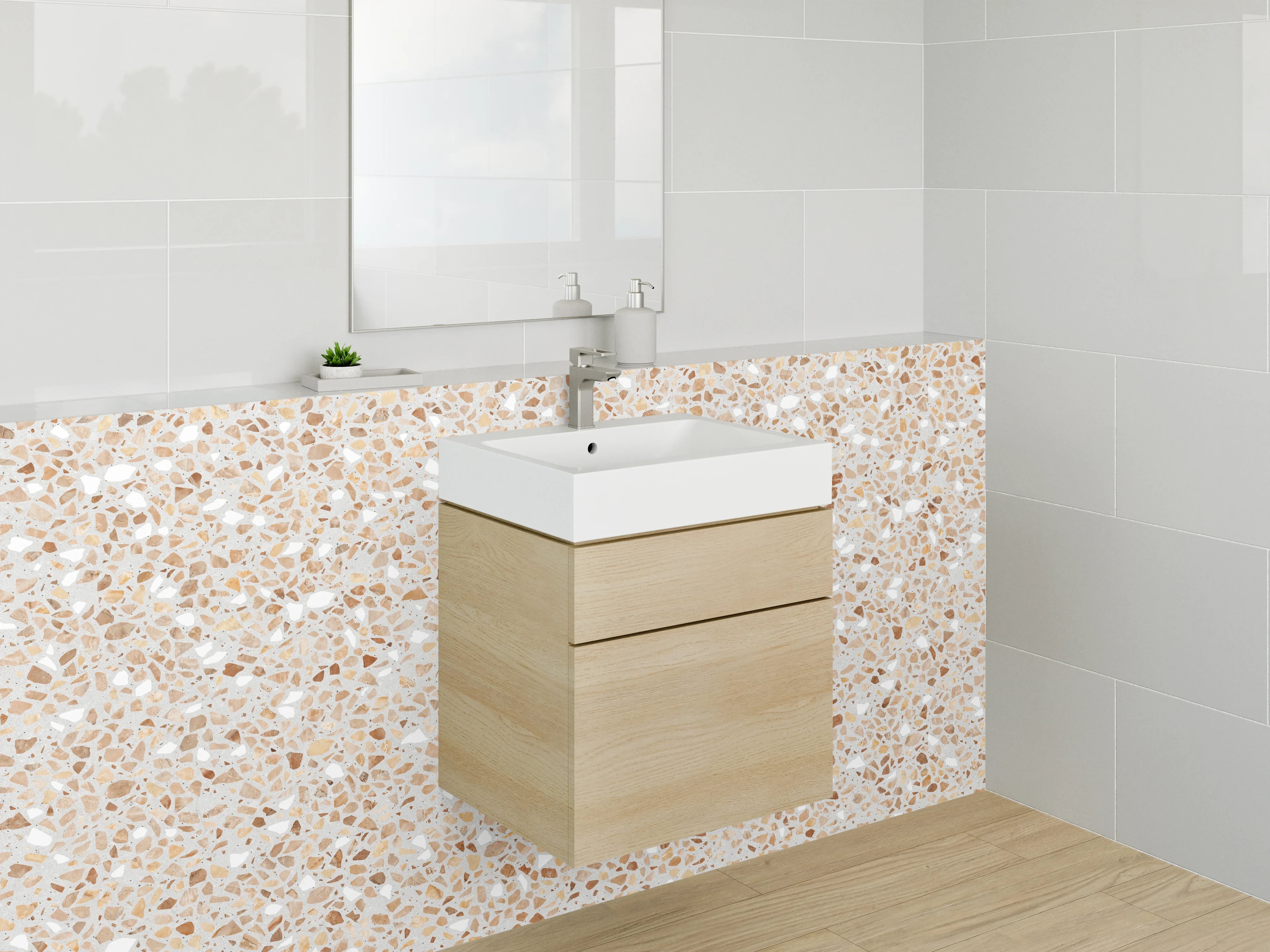 Waschbecken-Rückwand - Beige Granit-Optik mit Feinstaub-Struktur