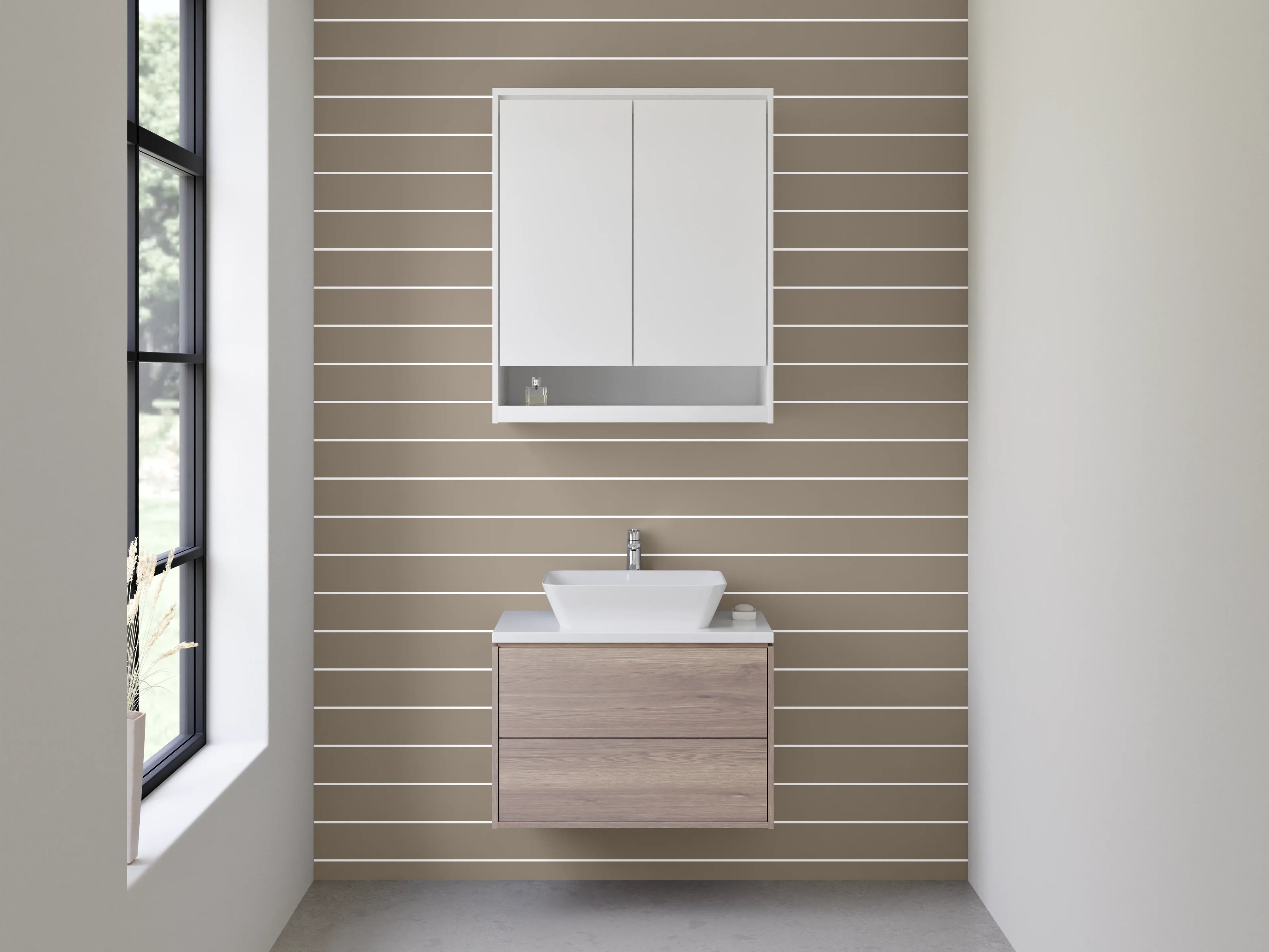 Waschbecken-Rückwand - Beige-Grau gestreifte Linien-Optik