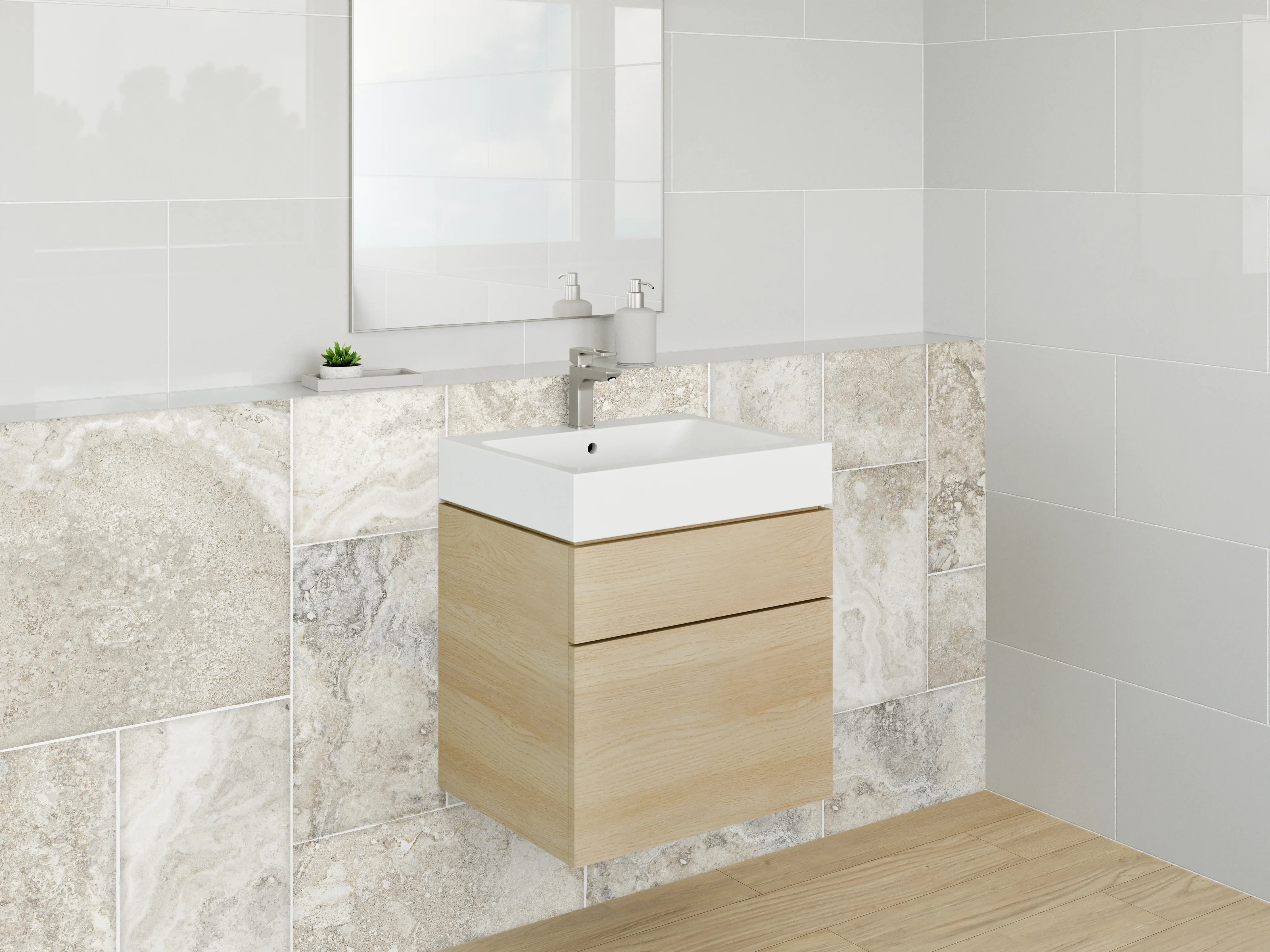 Waschbecken-Rückwand - Beige-Graue Marmoroptik Fliesenrückwand