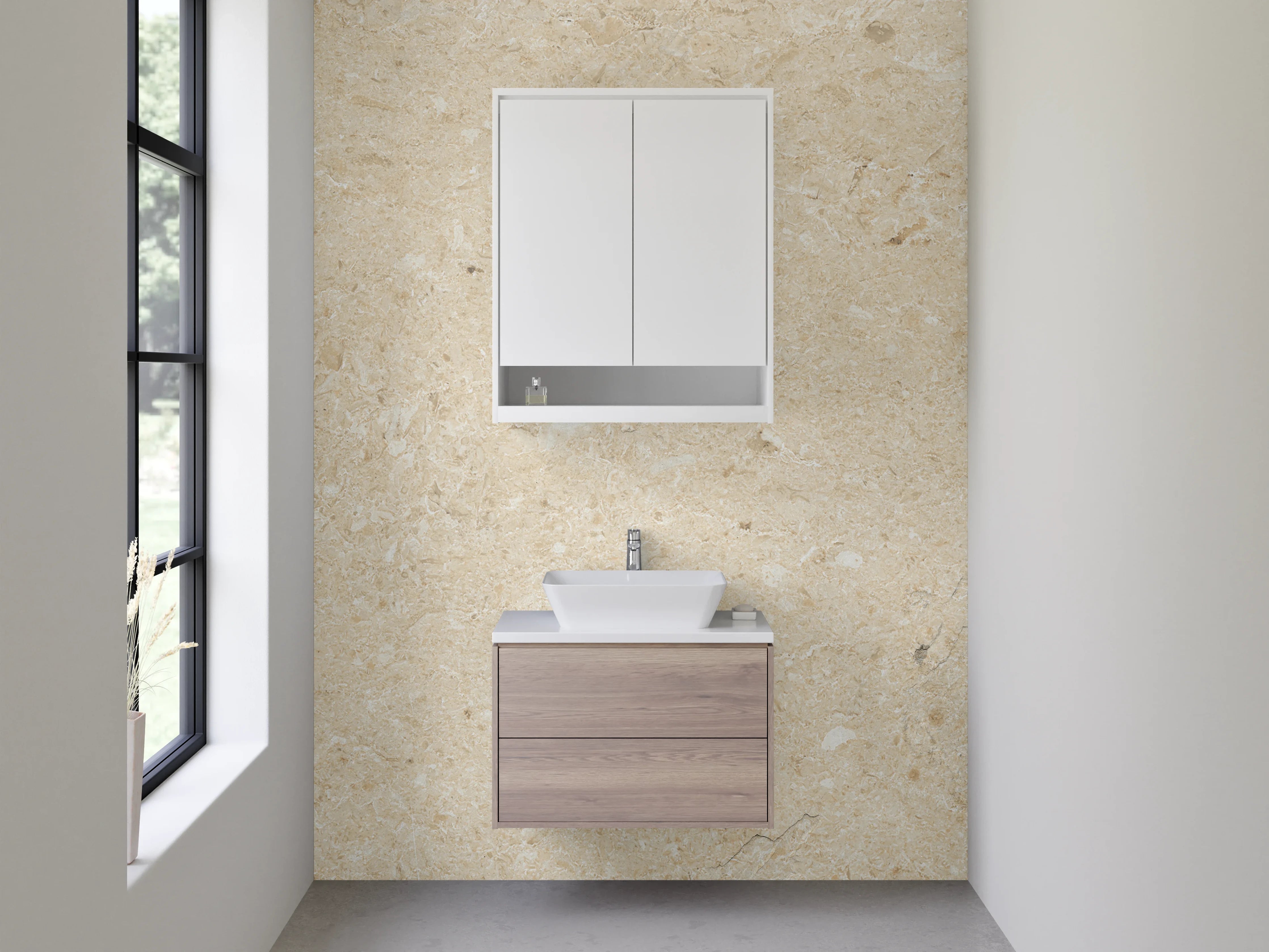 Waschbecken-Rückwand - Beige Kalkstein-Optik Wandverkleidung