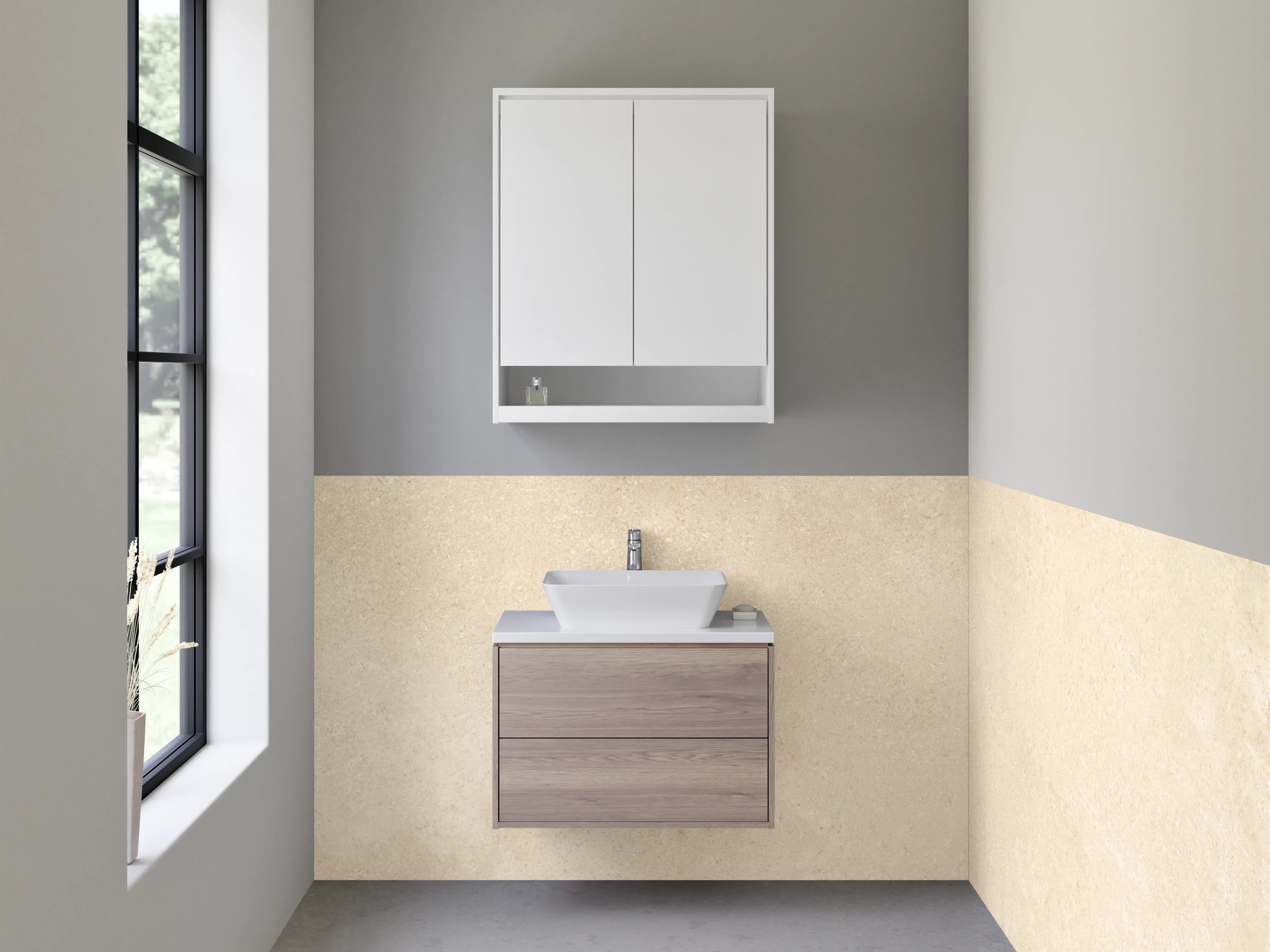 Waschbecken-Rückwand - Beige Kalkstein-Optik für Bad & Küche