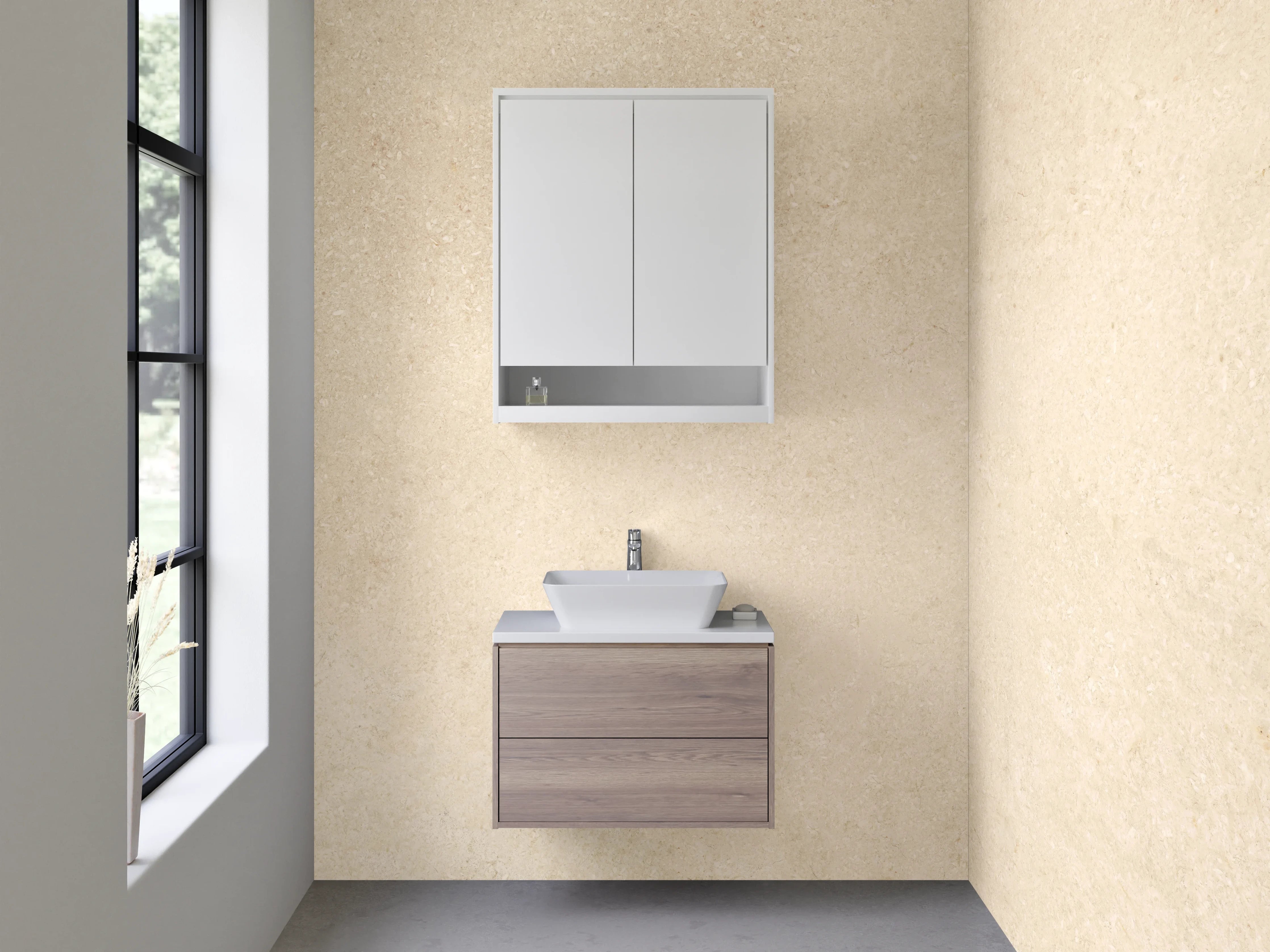 Waschbecken-Rückwand - Beige Kalkstein-Optik für Bad & Küche