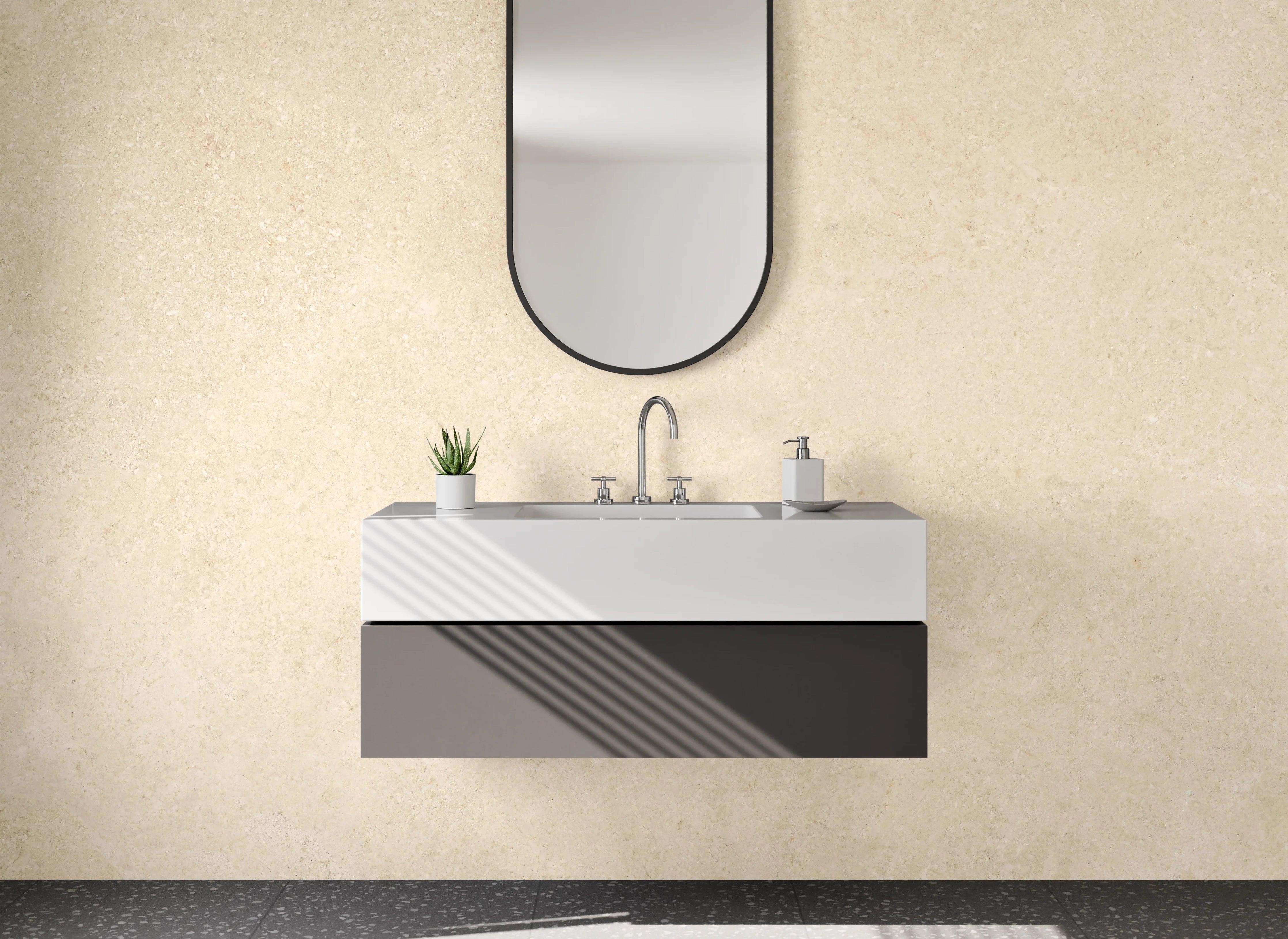 Waschbecken-Rückwand - Beige Kalkstein-Optik für Bad & Küche