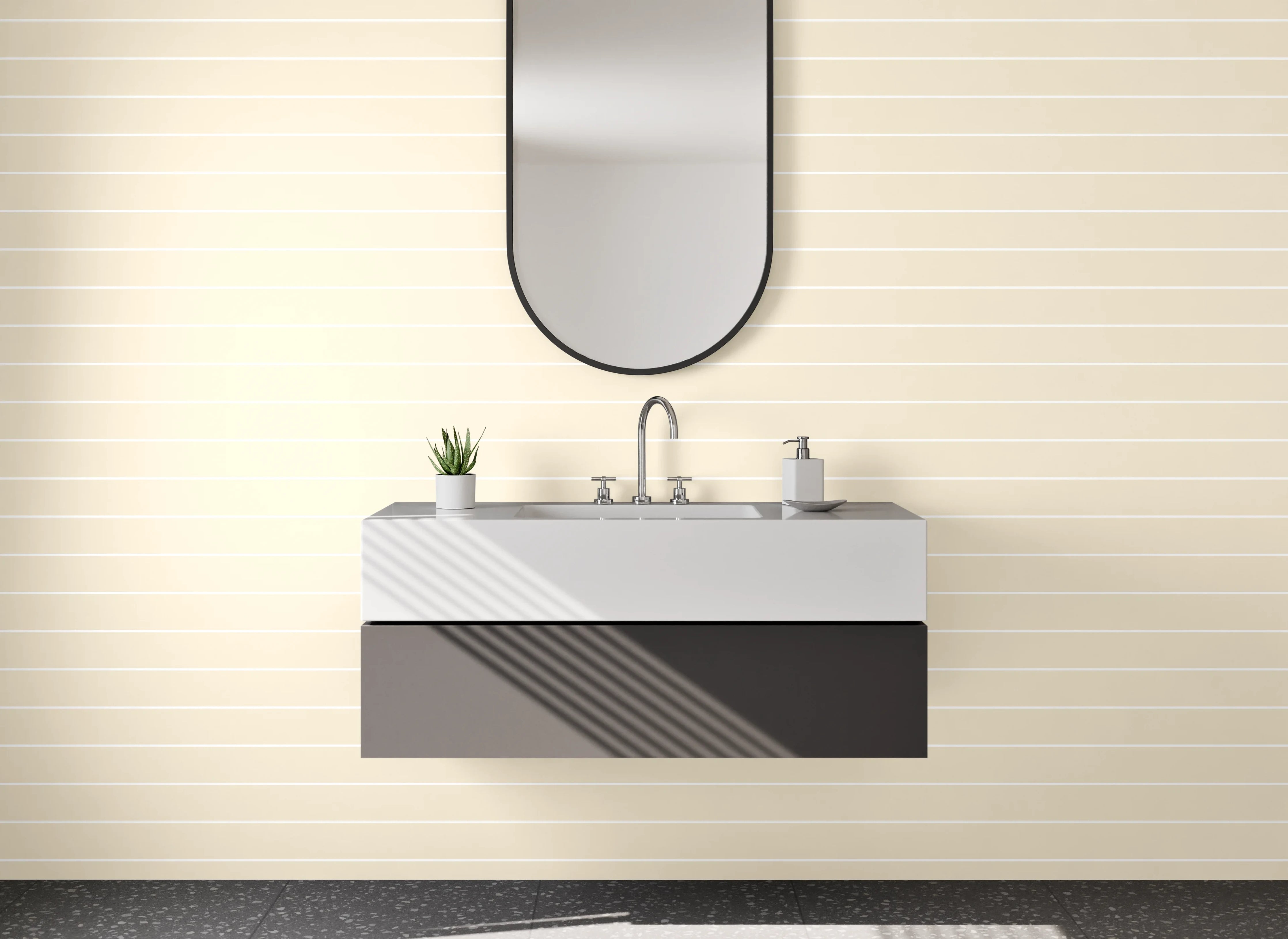 Waschbecken-Rückwand - Beige Linien Muster Weiß Grau