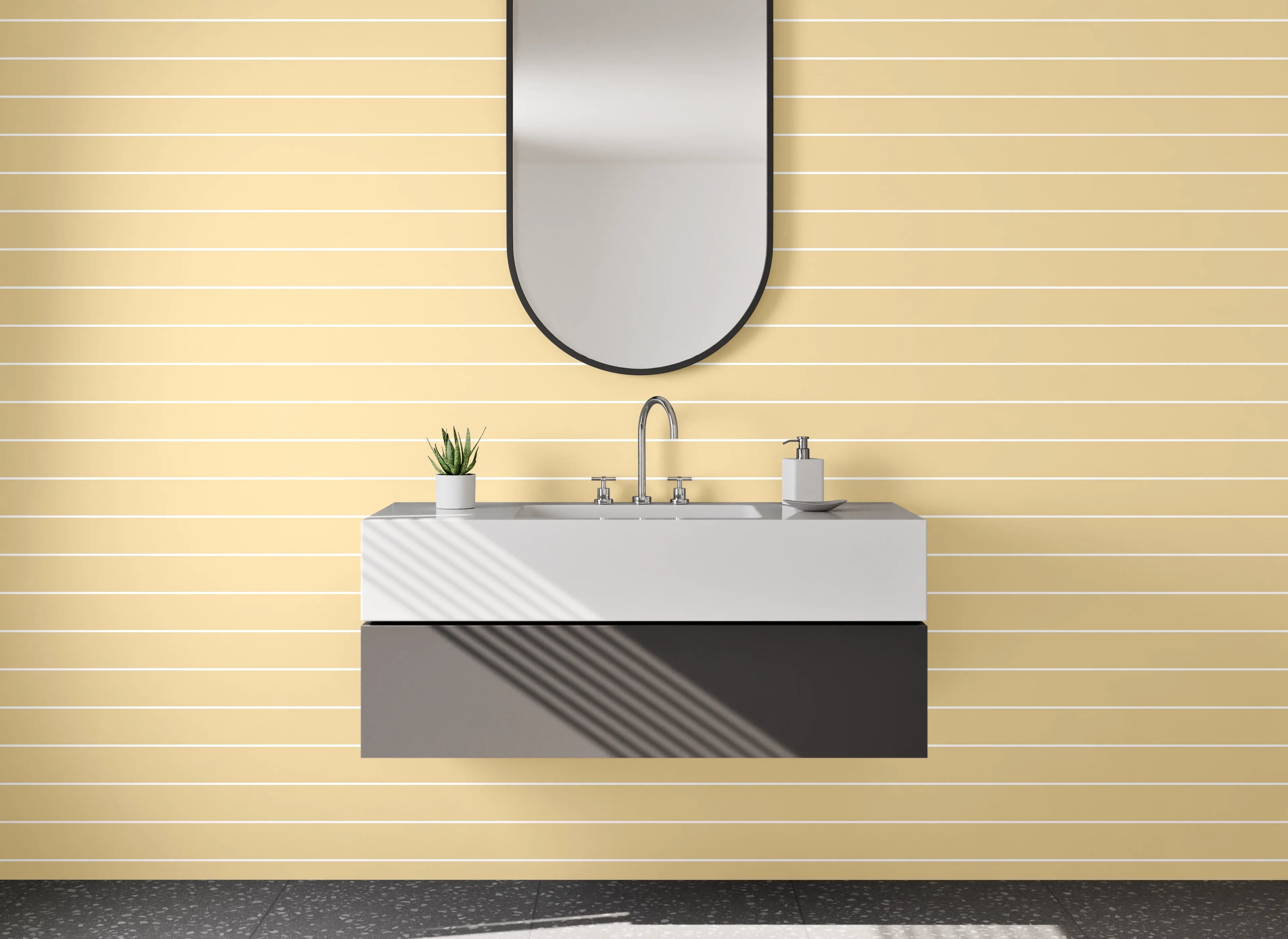 Waschbecken-Rückwand - Beige Linienmuster Modern