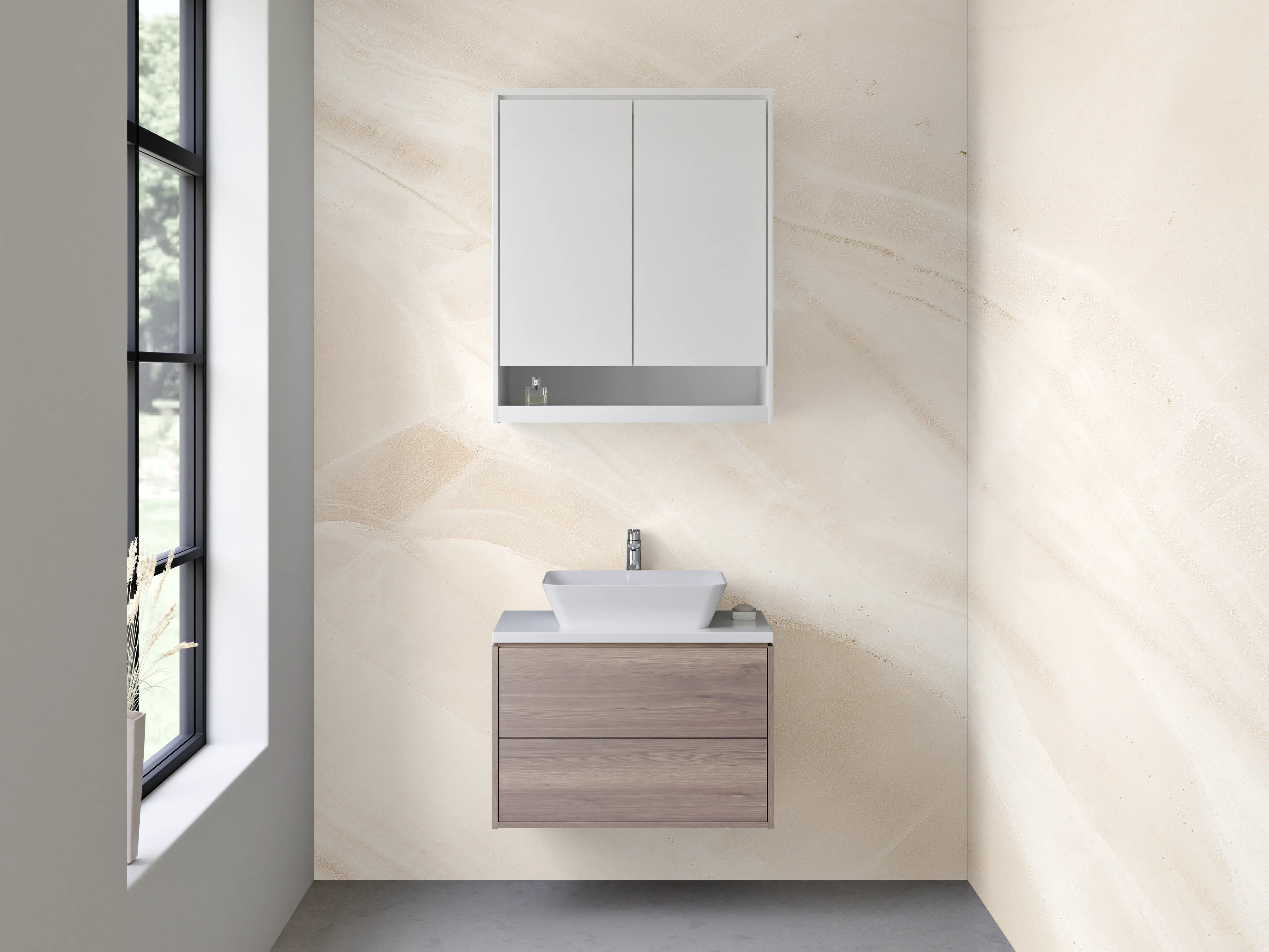 Waschbecken-Rückwand - Beige Marmoroberfläche mit feiner Struktur