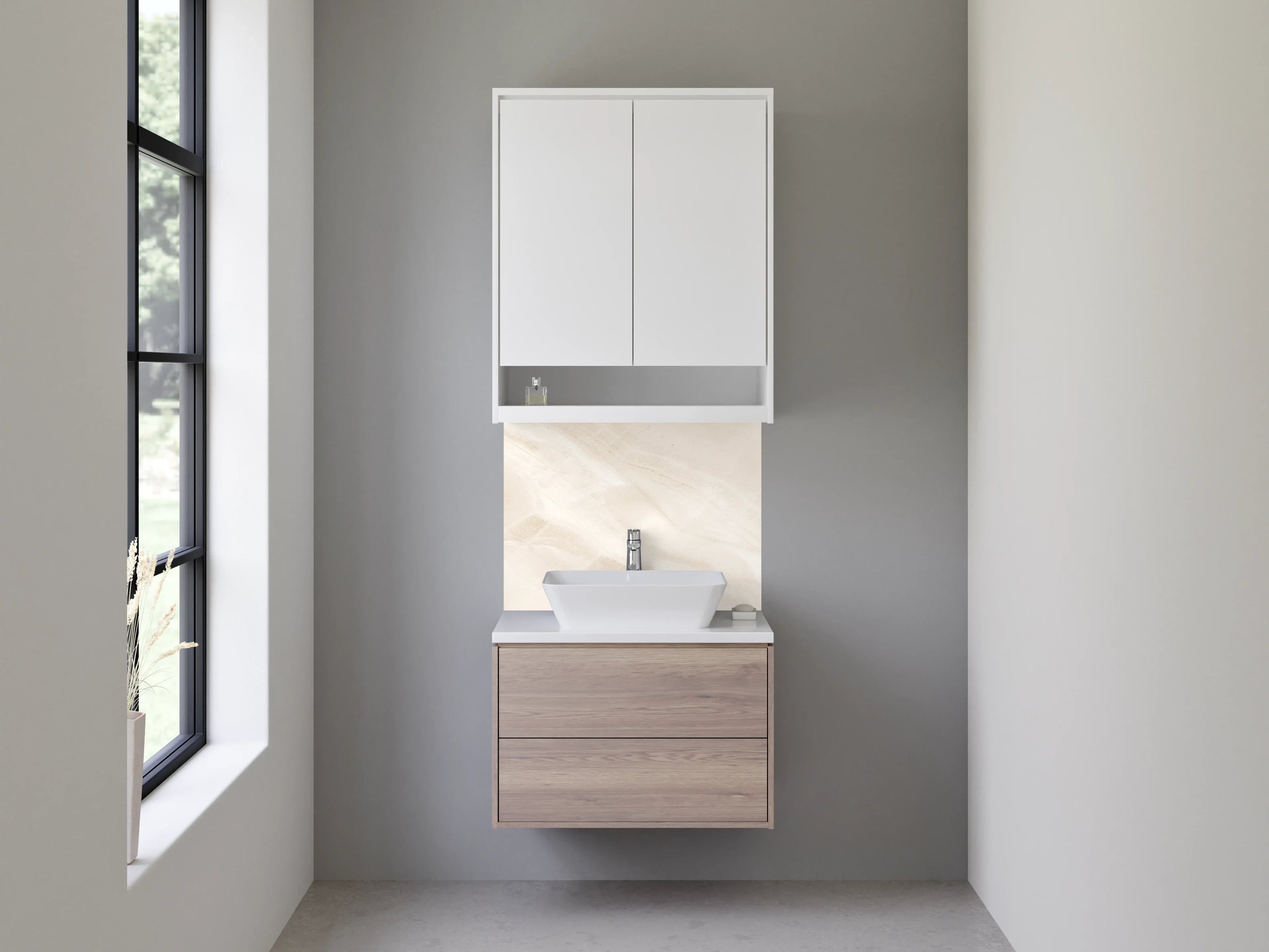 Waschbecken-Rückwand - Beige Marmoroberfläche mit feiner Struktur