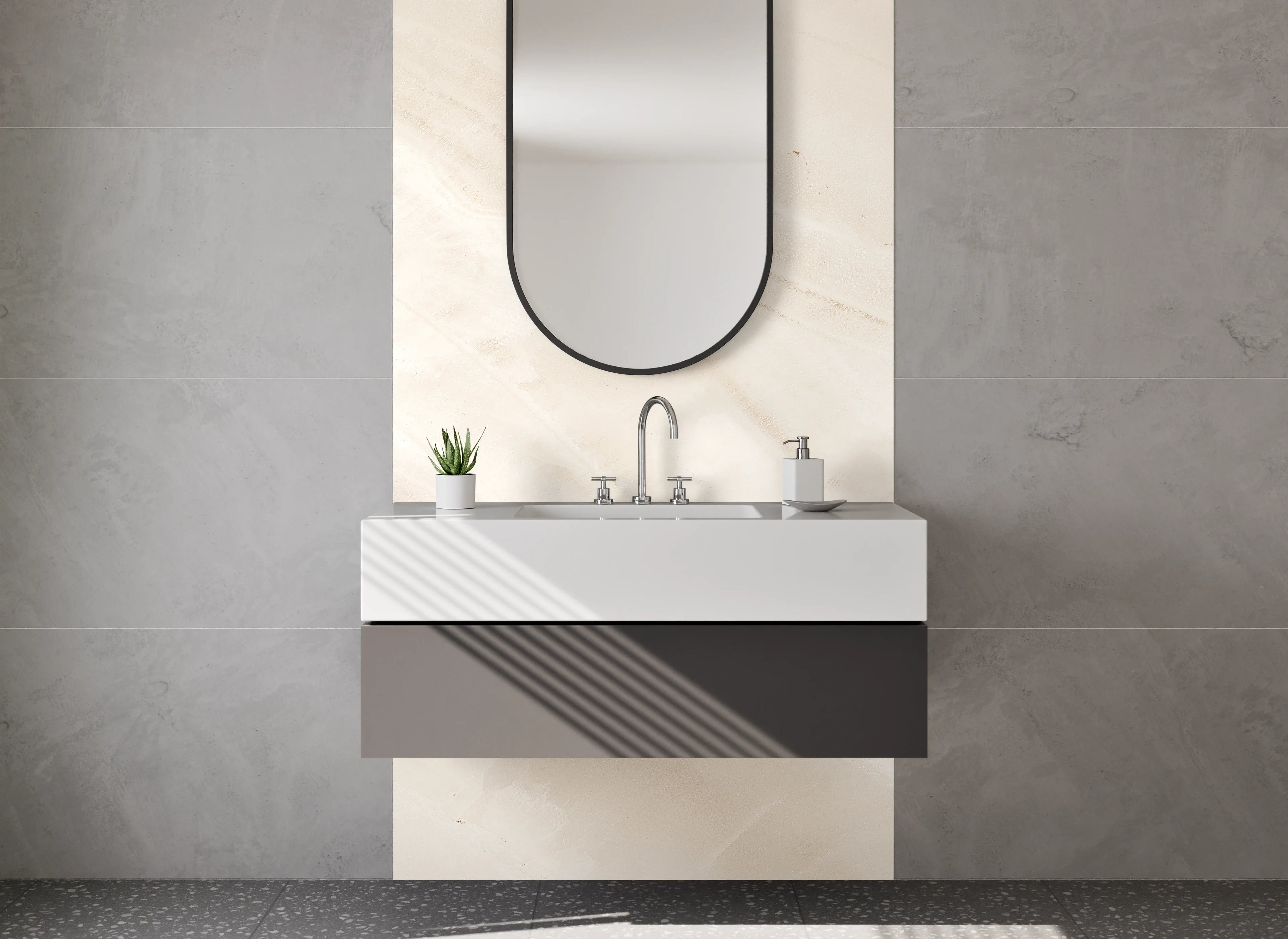 Waschbecken-Rückwand - Beige Marmoroberfläche mit feiner Struktur