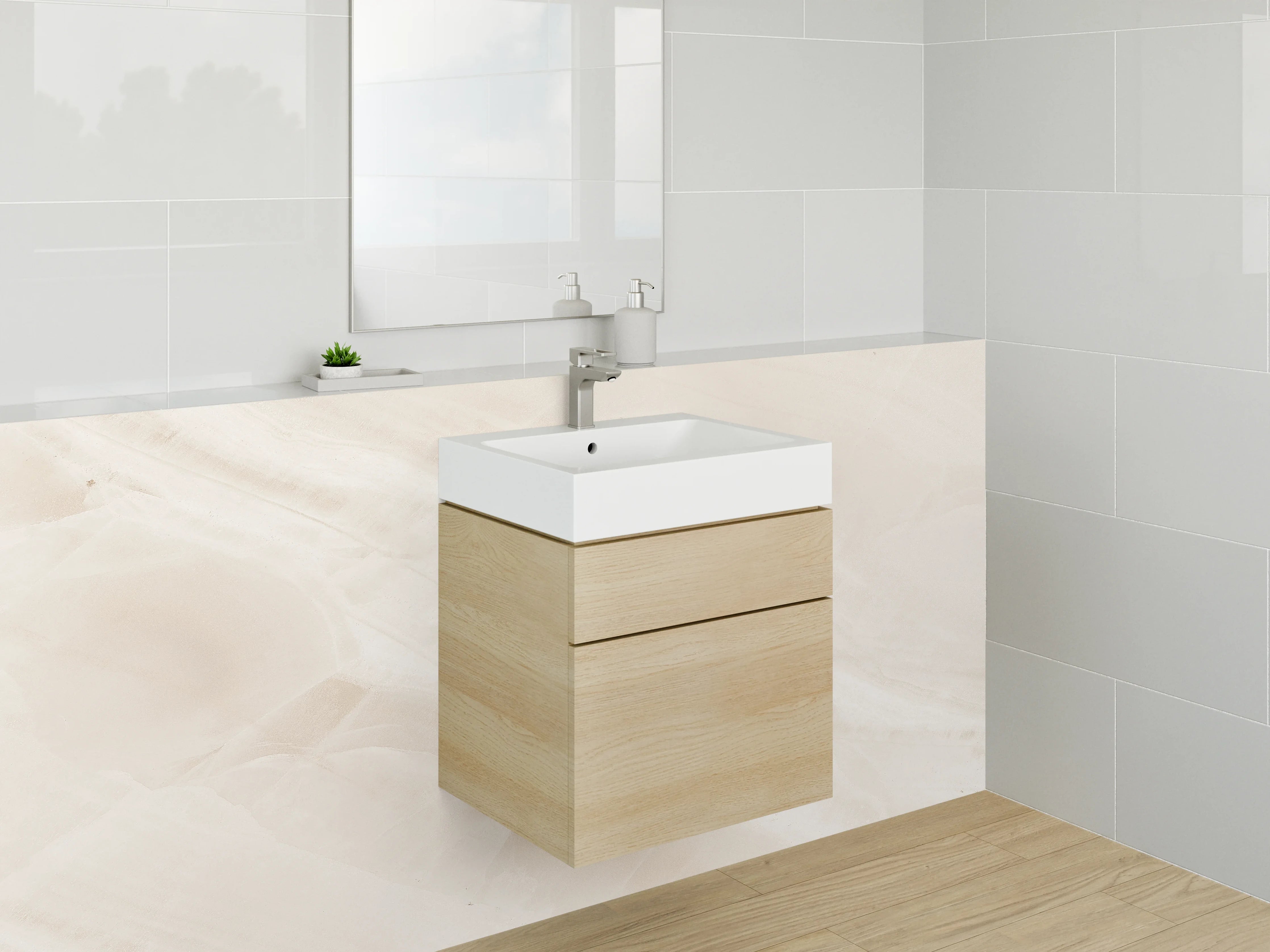 Waschbecken-Rückwand - Beige Marmoroberfläche mit feiner Struktur