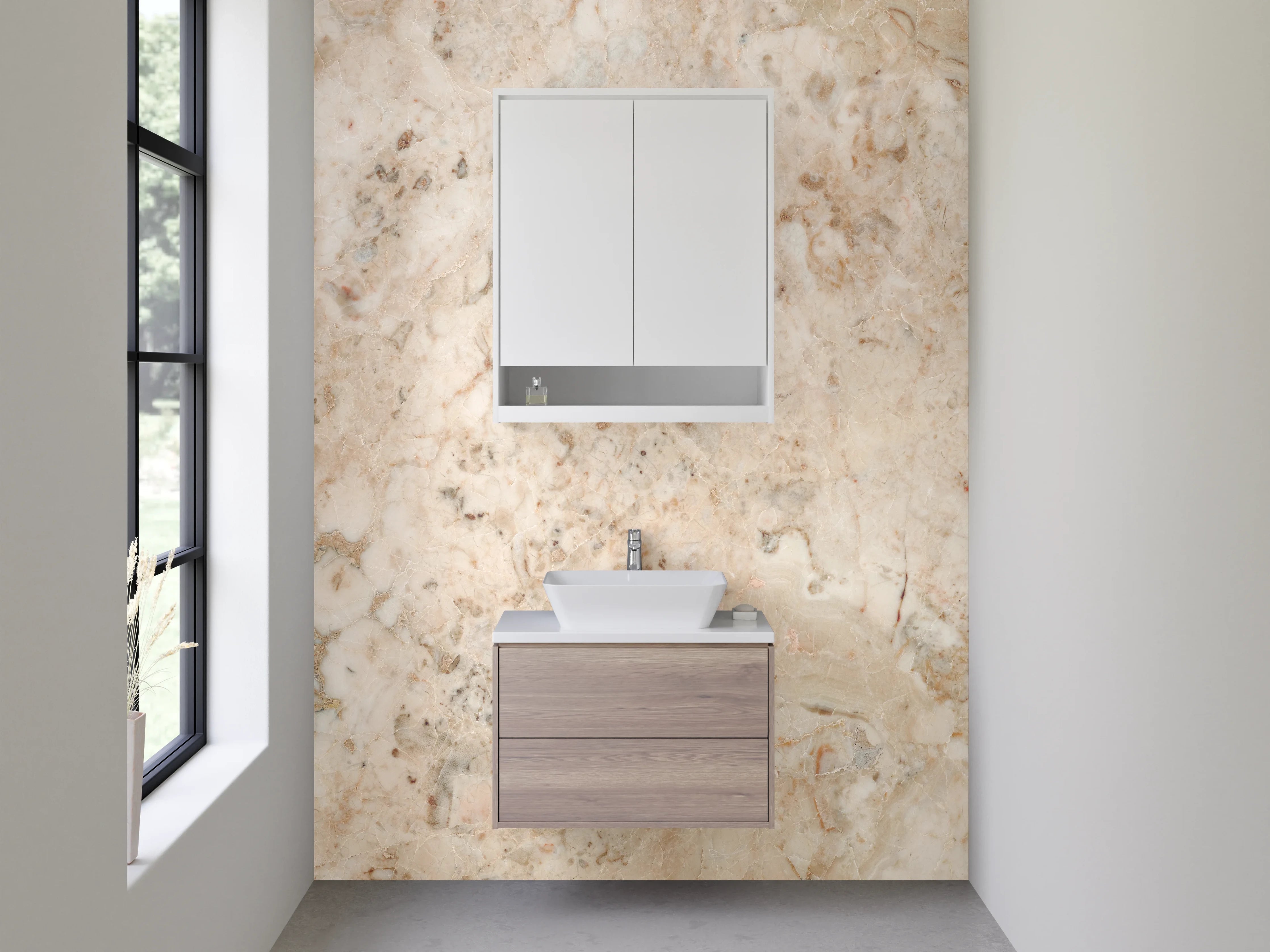 Waschbecken-Rückwand - Beige Marmoroptik Fliesen Dekor