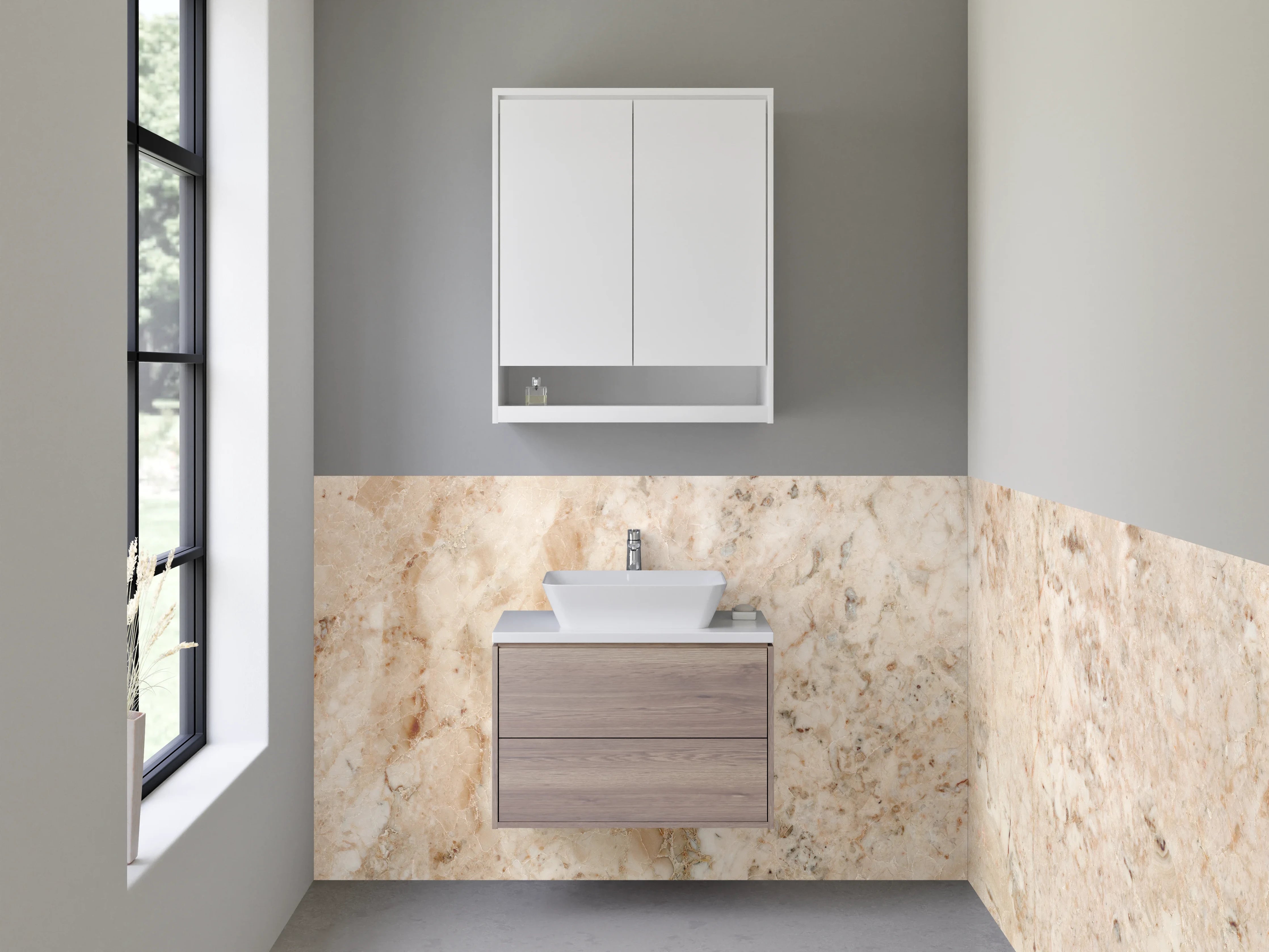 Waschbecken-Rückwand - Beige Marmoroptik Fliesen Dekor