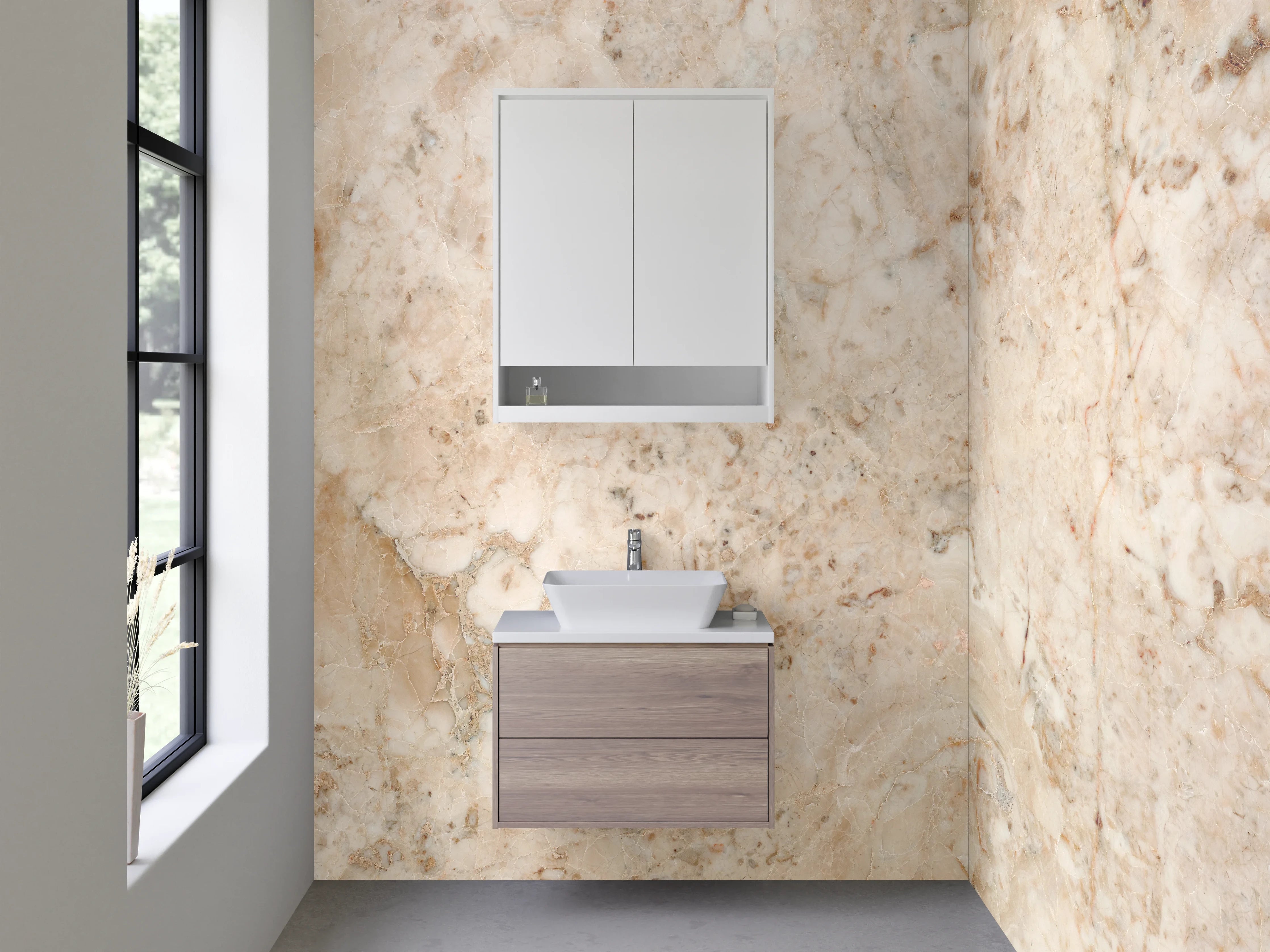 Waschbecken-Rückwand - Beige Marmoroptik Fliesen Dekor