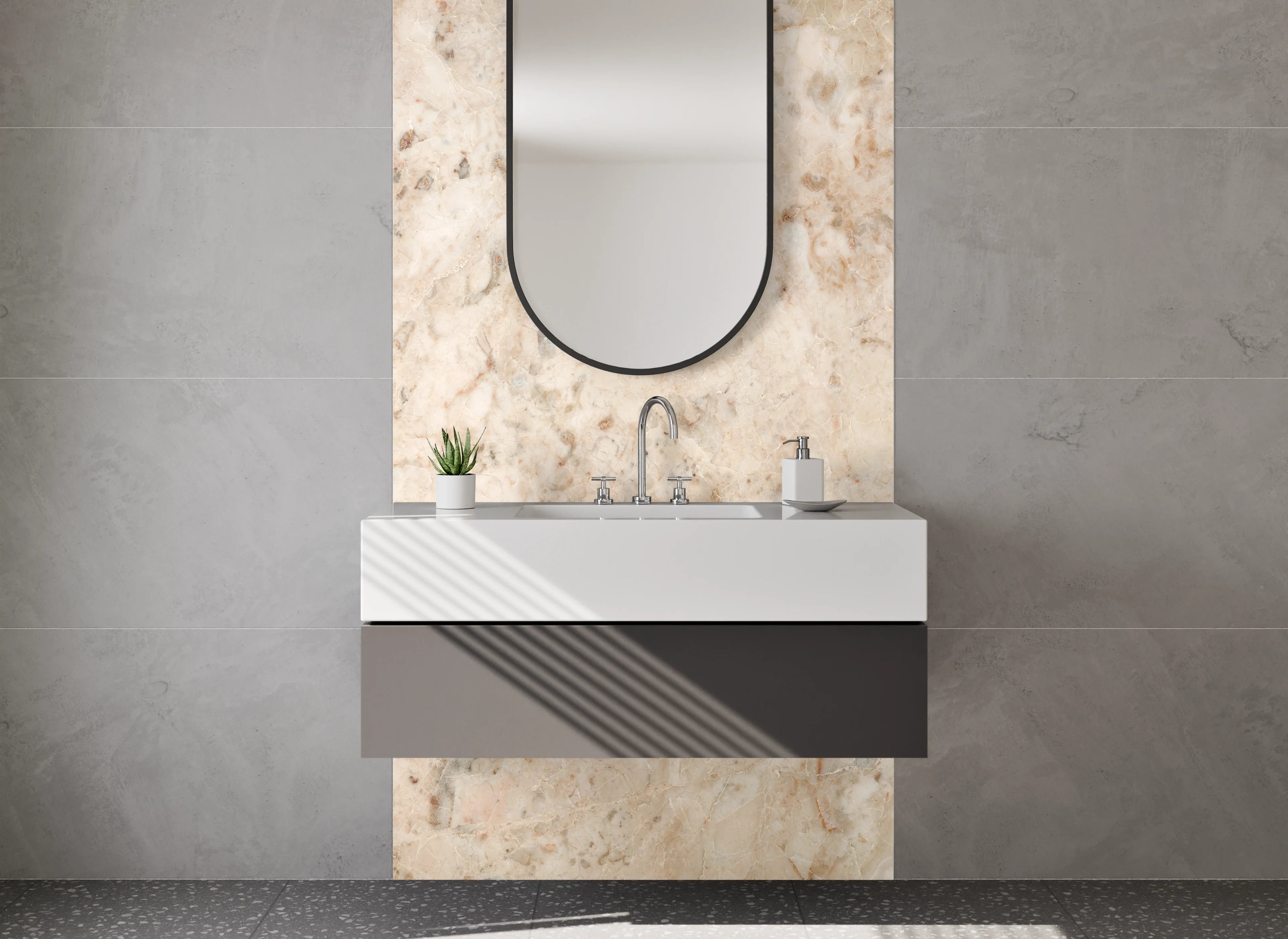 Waschbecken-Rückwand - Beige Marmoroptik Fliesen Dekor