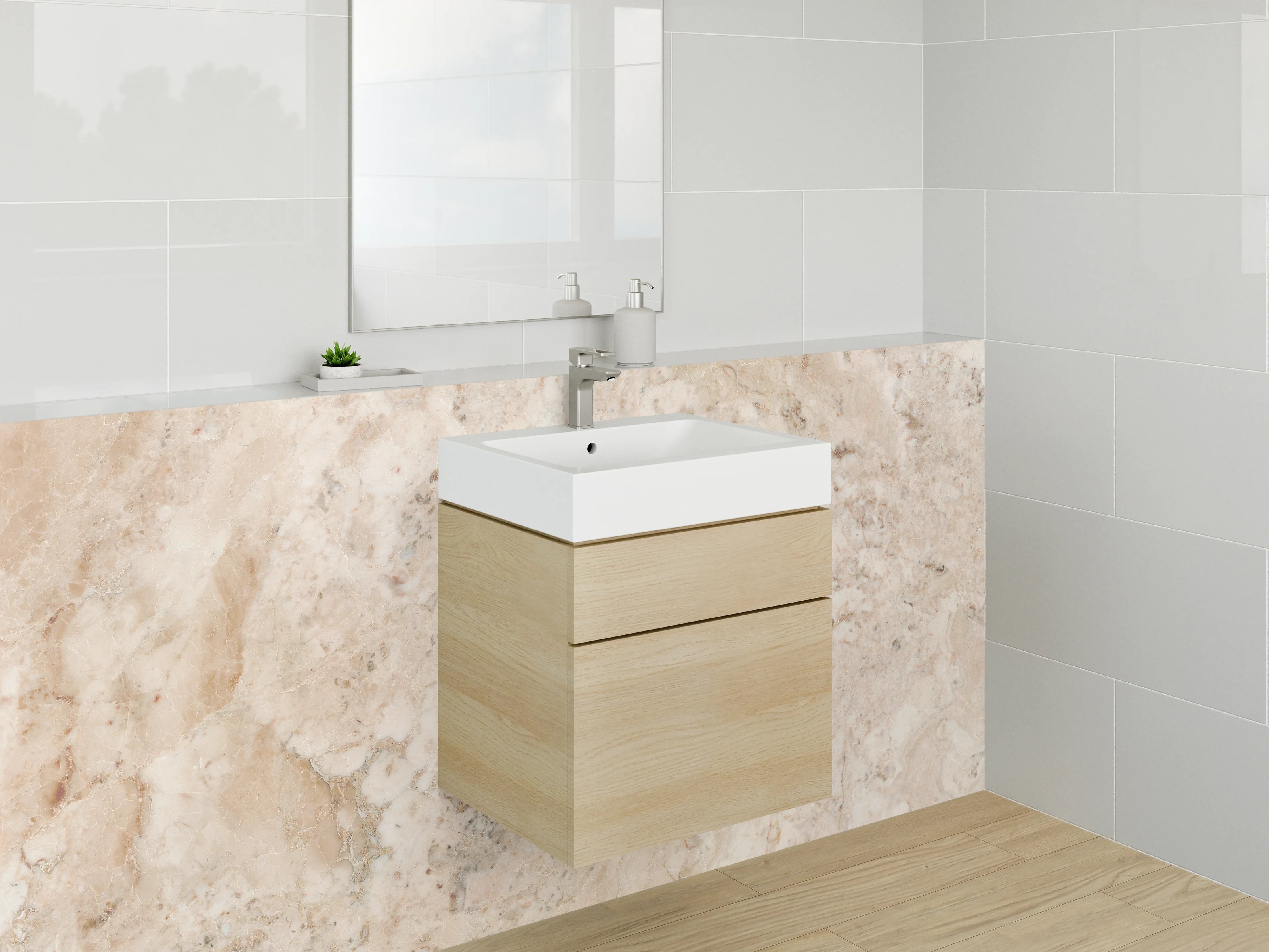 Waschbecken-Rückwand - Beige Marmoroptik Fliesen Dekor