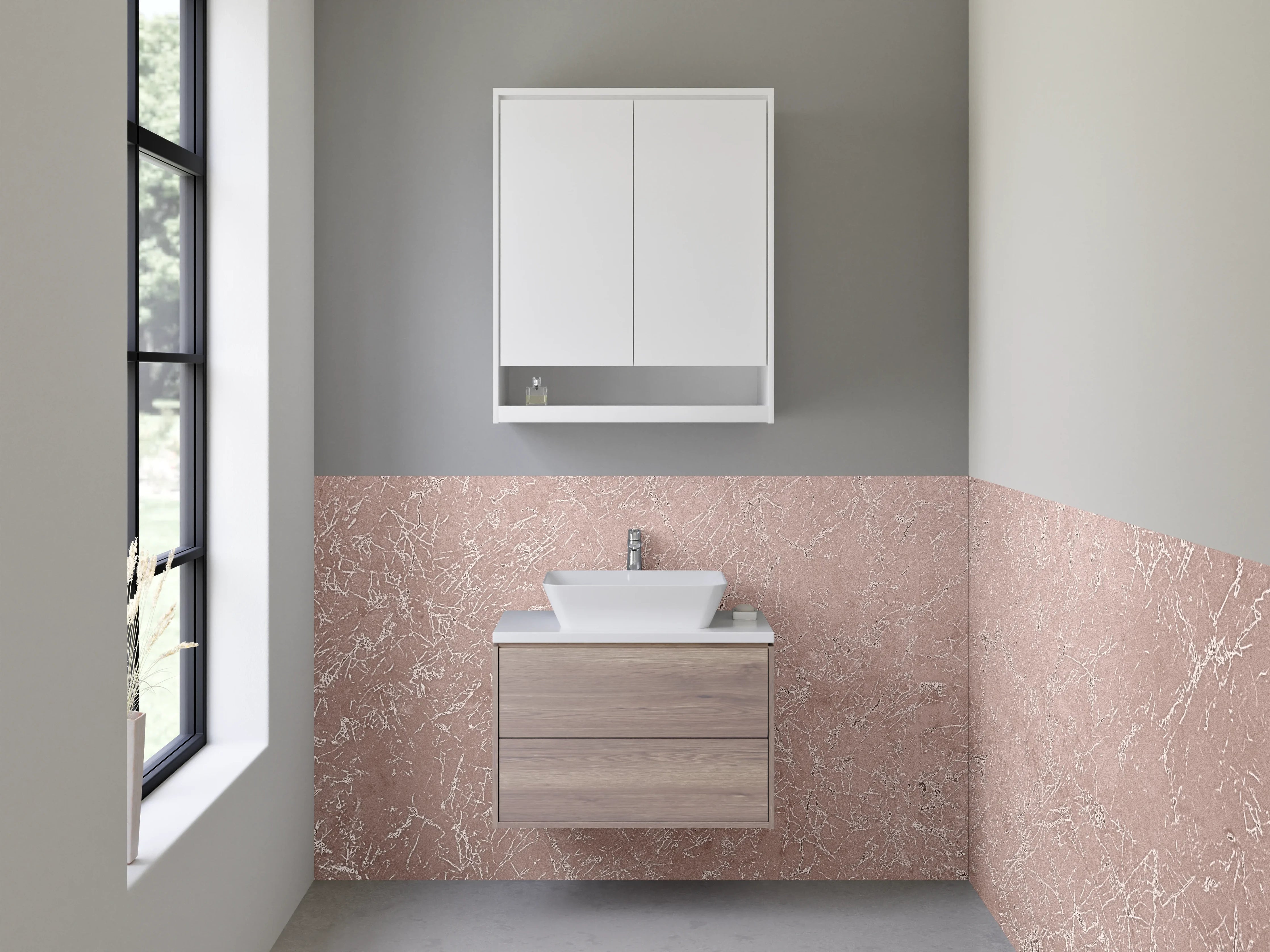Waschbecken-Rückwand - Beige Marmoroptik mit feinem Muster