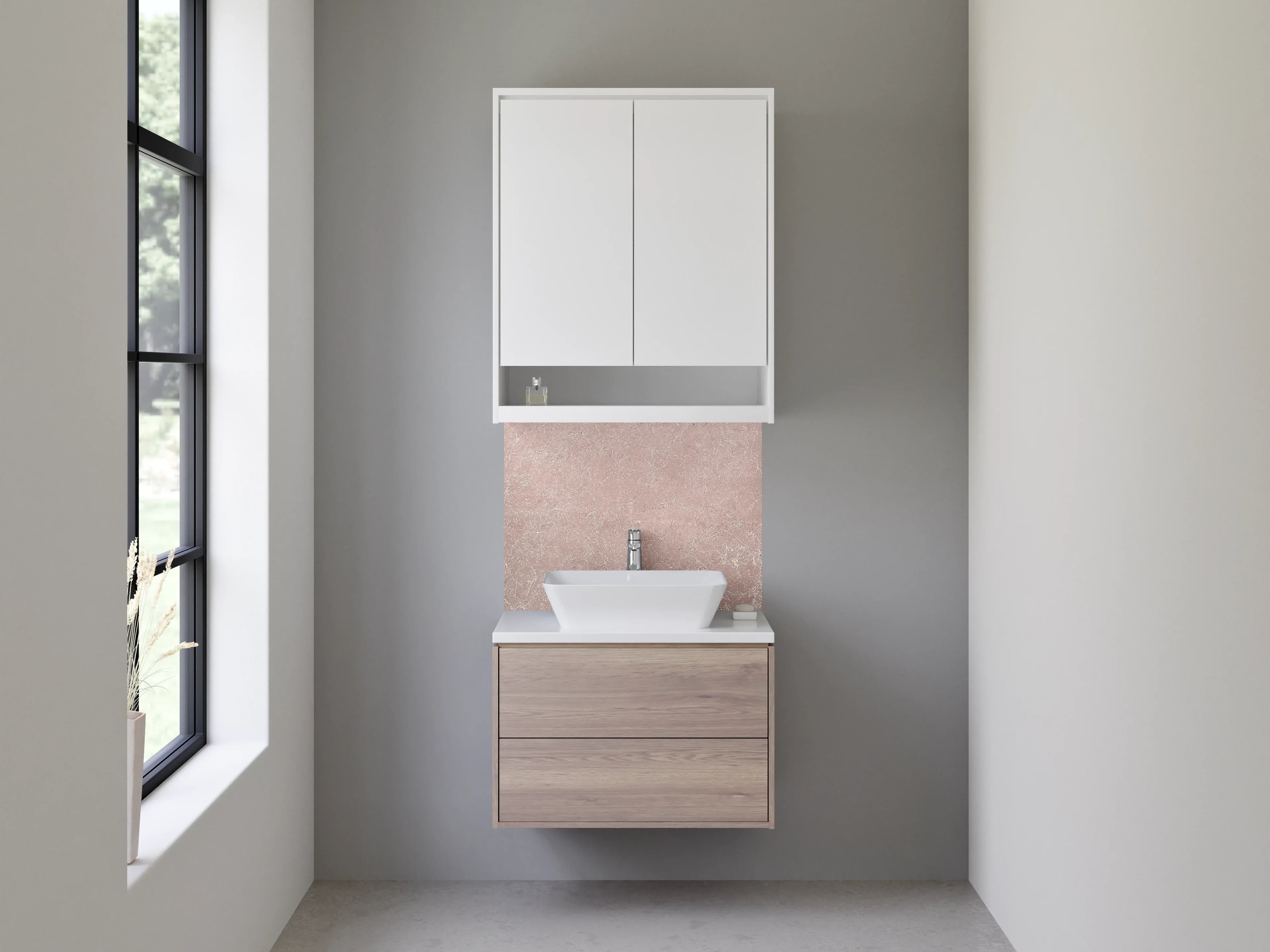 Waschbecken-Rückwand - Beige Marmoroptik mit feinem Muster