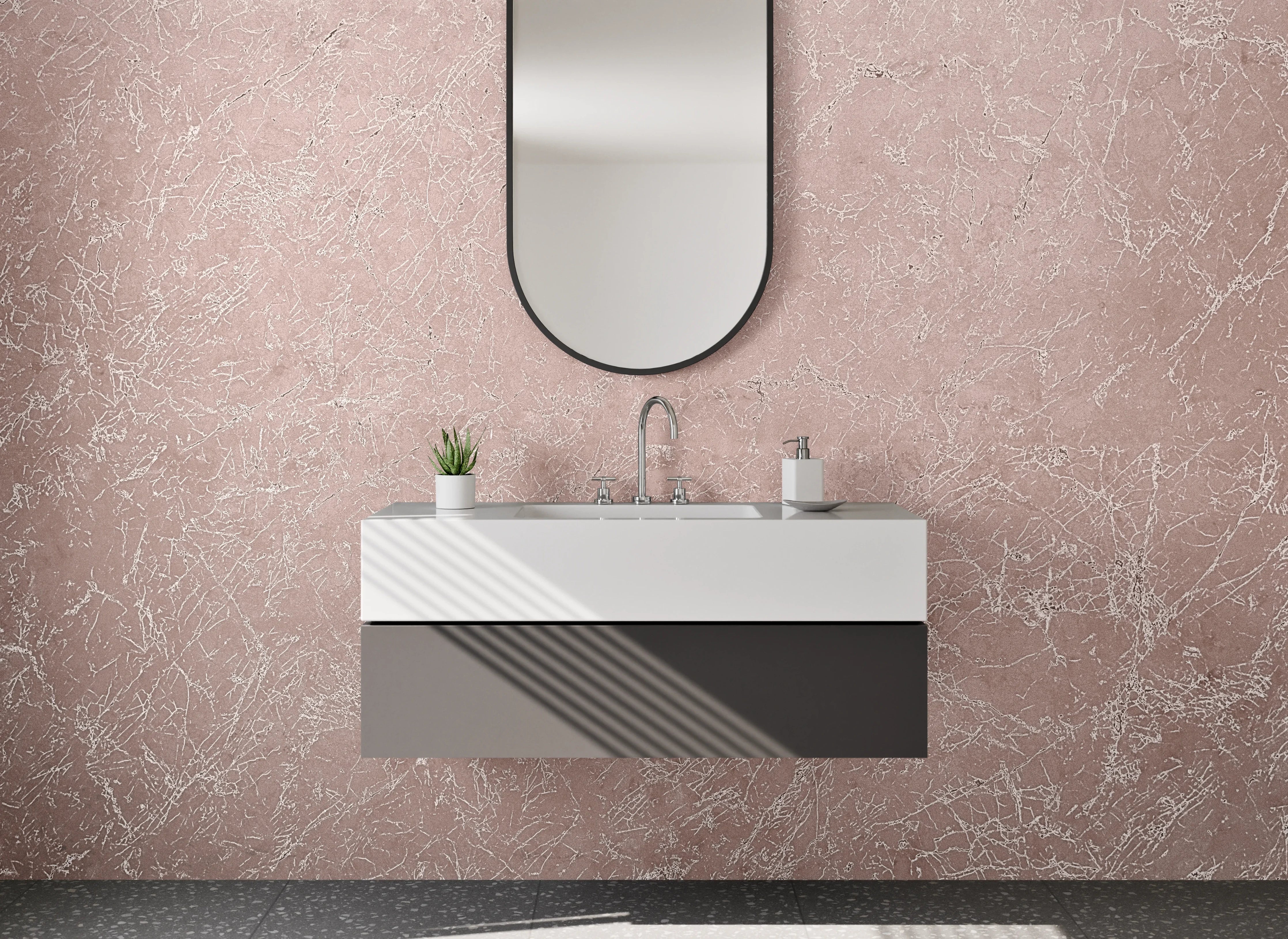 Waschbecken-Rückwand - Beige Marmoroptik mit feinem Muster