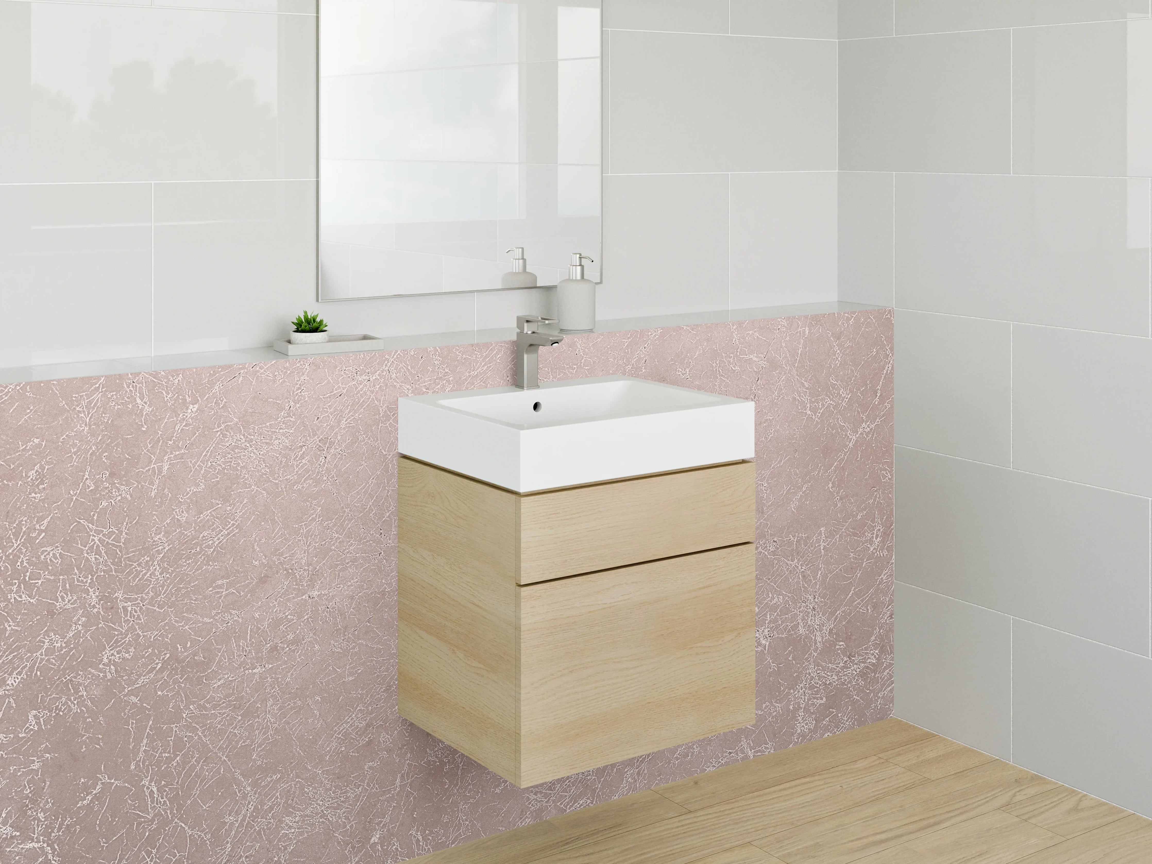 Waschbecken-Rückwand - Beige Marmoroptik mit feinem Muster
