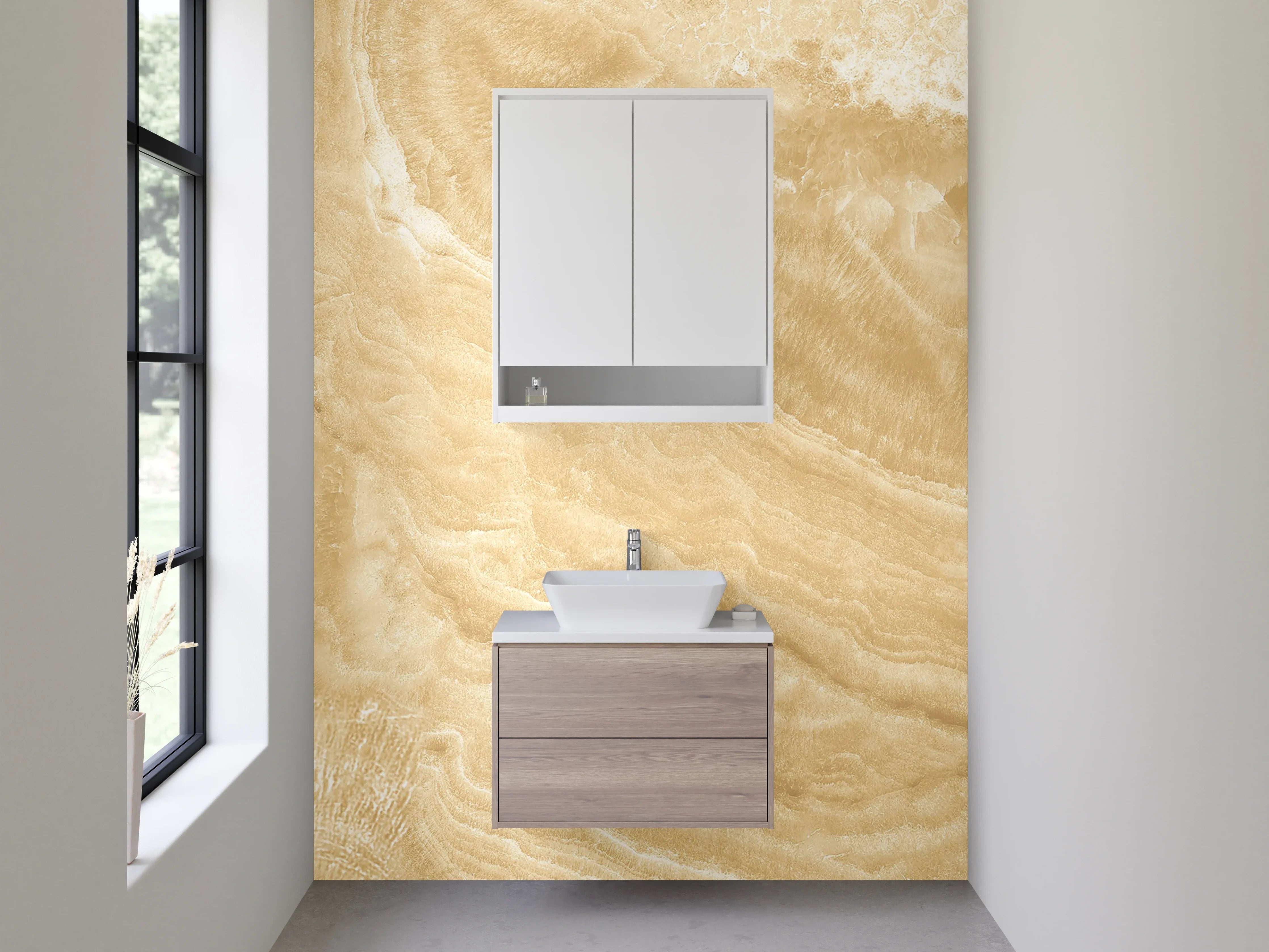 Waschbecken-Rückwand - Beige Marmorstruktur mit natürlicher Maserung