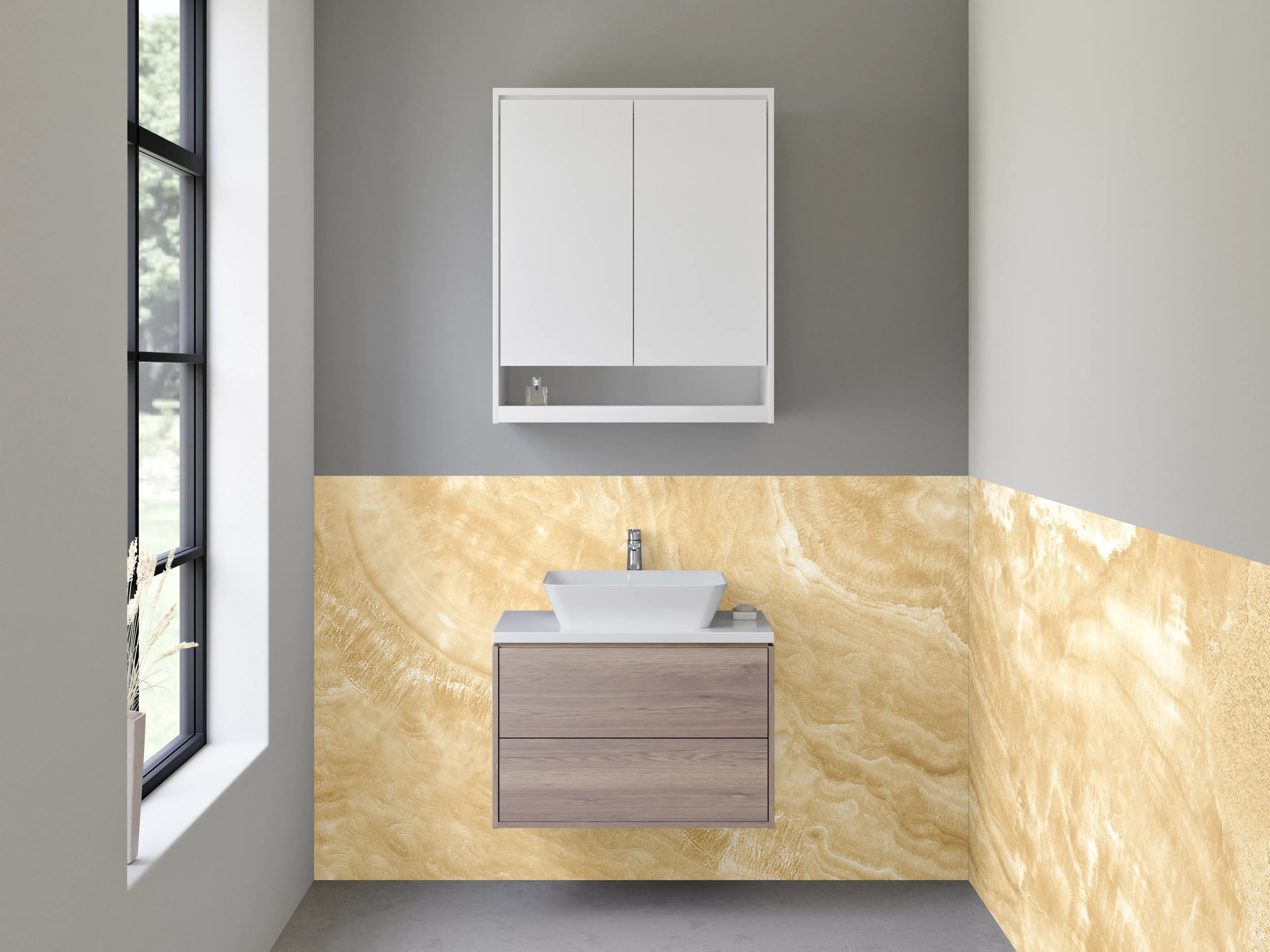 Waschbecken-Rückwand - Beige Marmorstruktur mit natürlicher Maserung