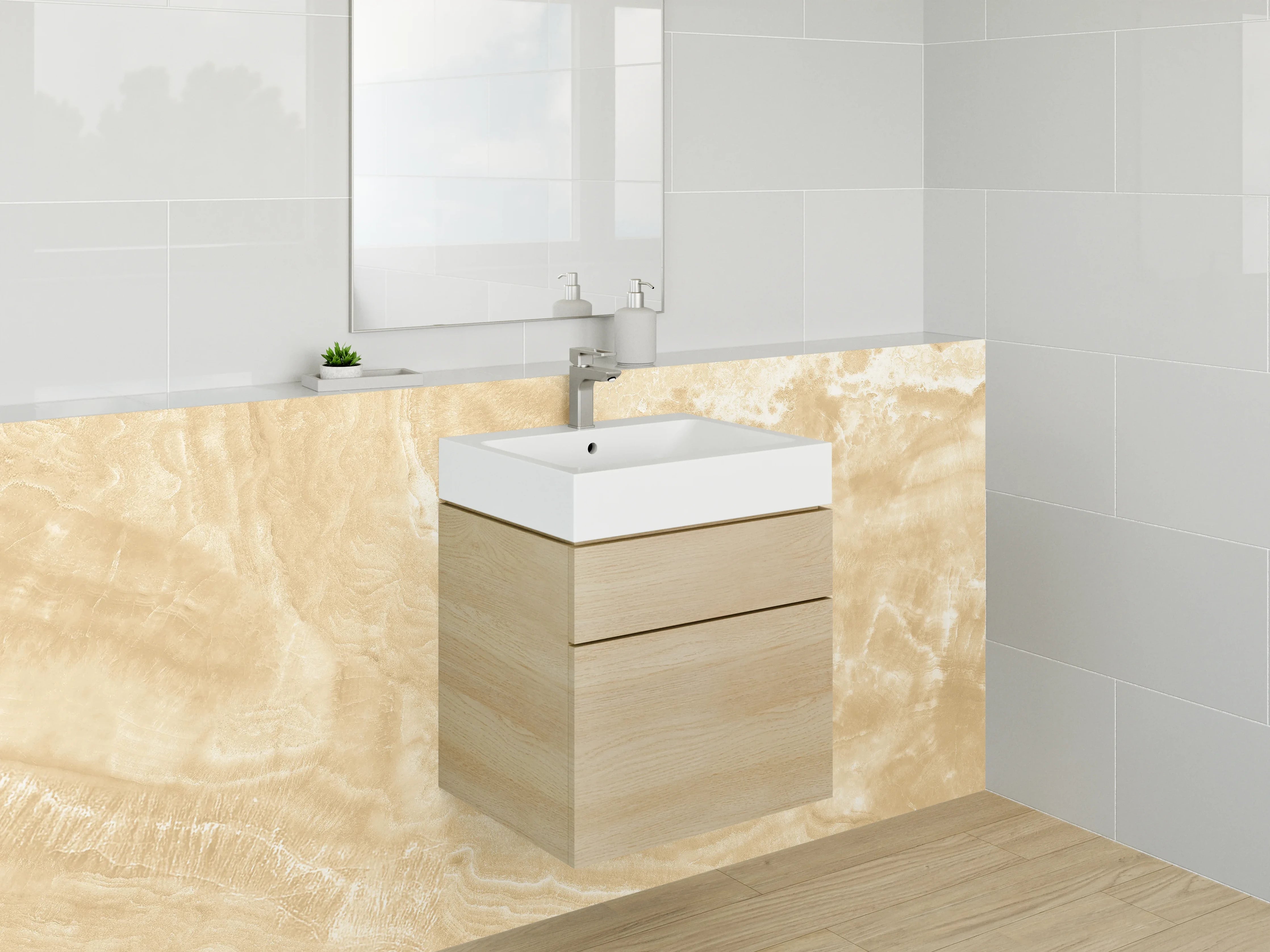 Waschbecken-Rückwand - Beige Marmorstruktur mit natürlicher Maserung