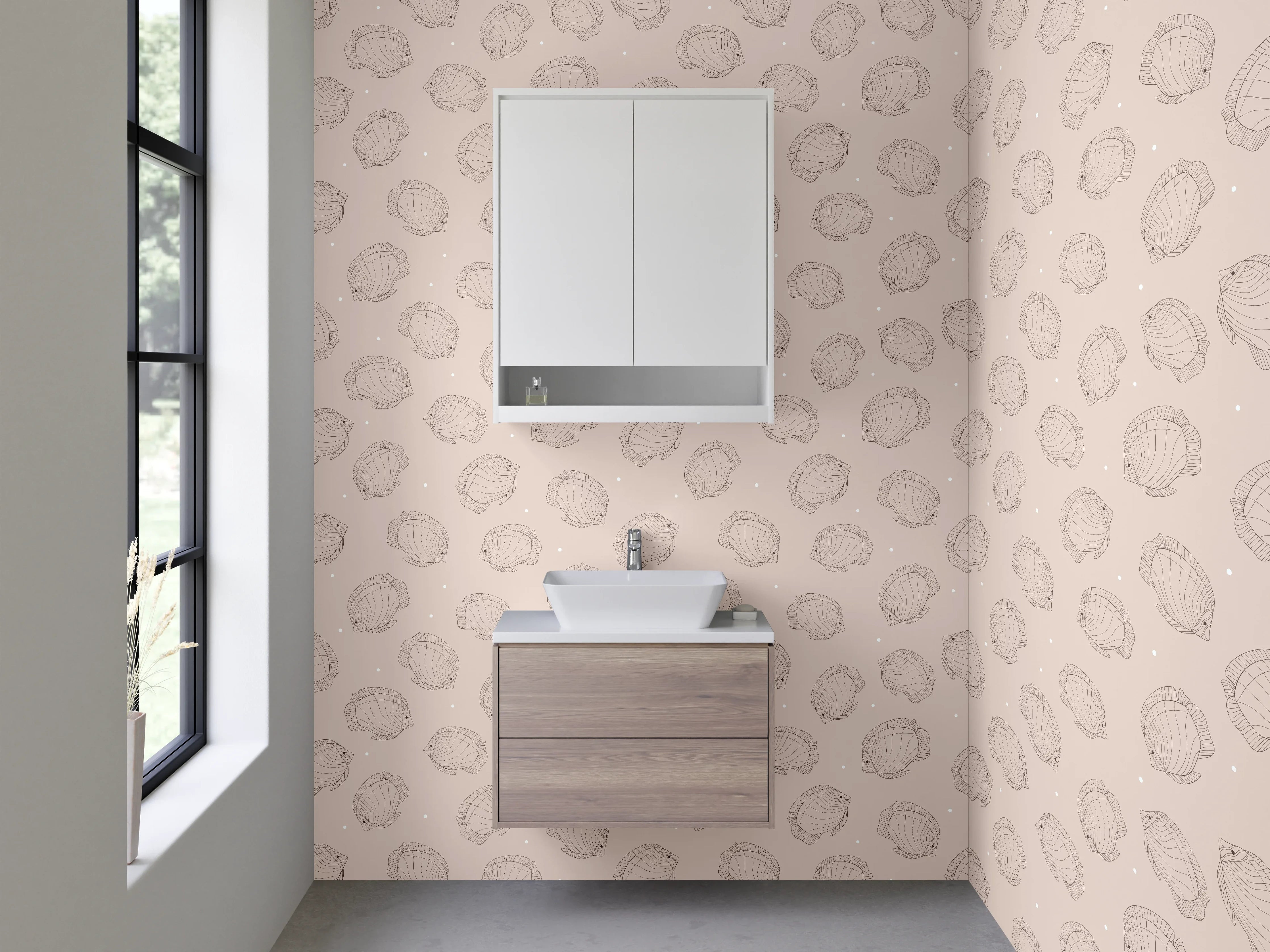 Waschbecken-Rückwand - Beige Muschel-Muster Fliesenoptik