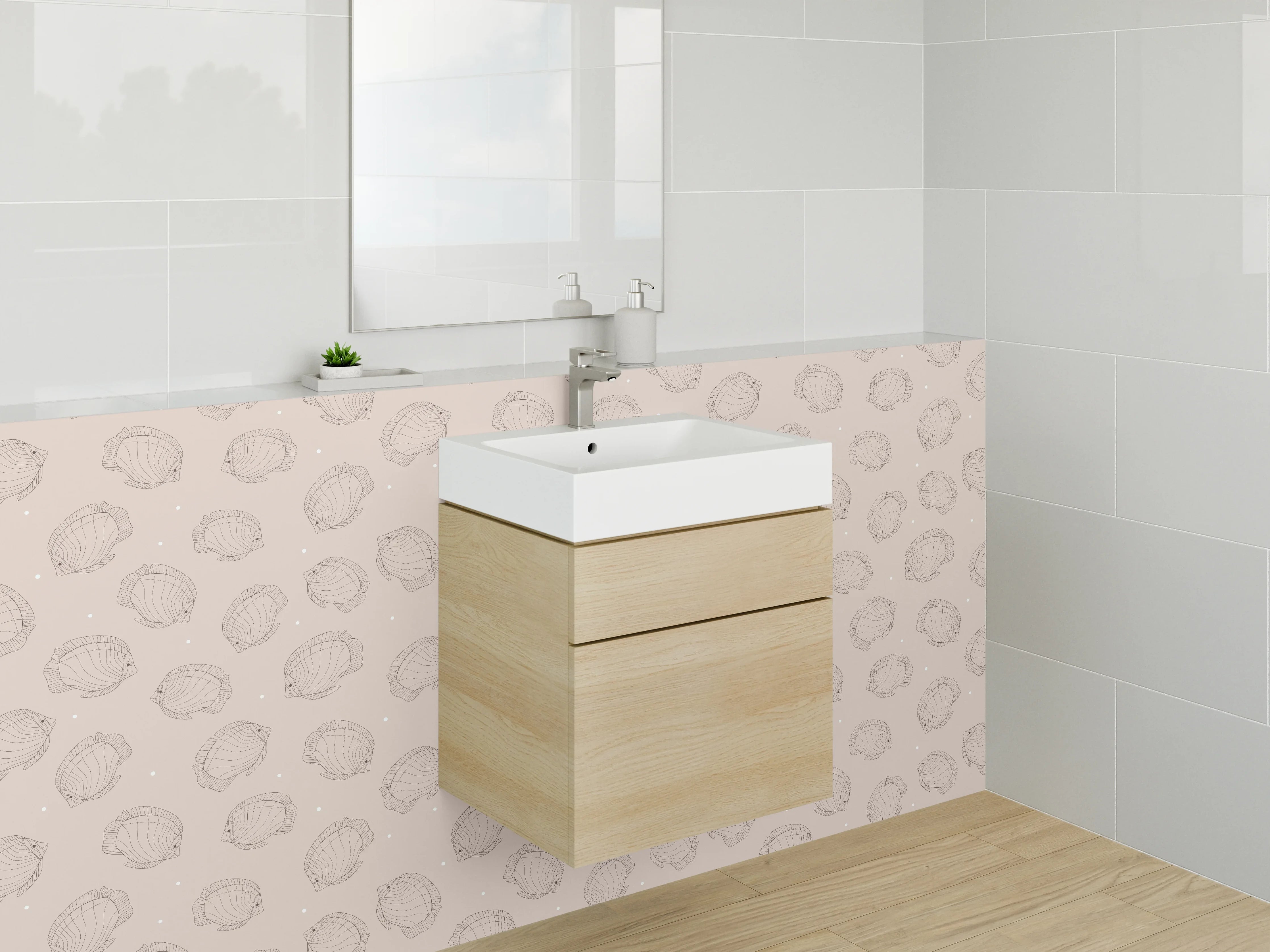 Waschbecken-Rückwand - Beige Muschel-Muster Fliesenoptik