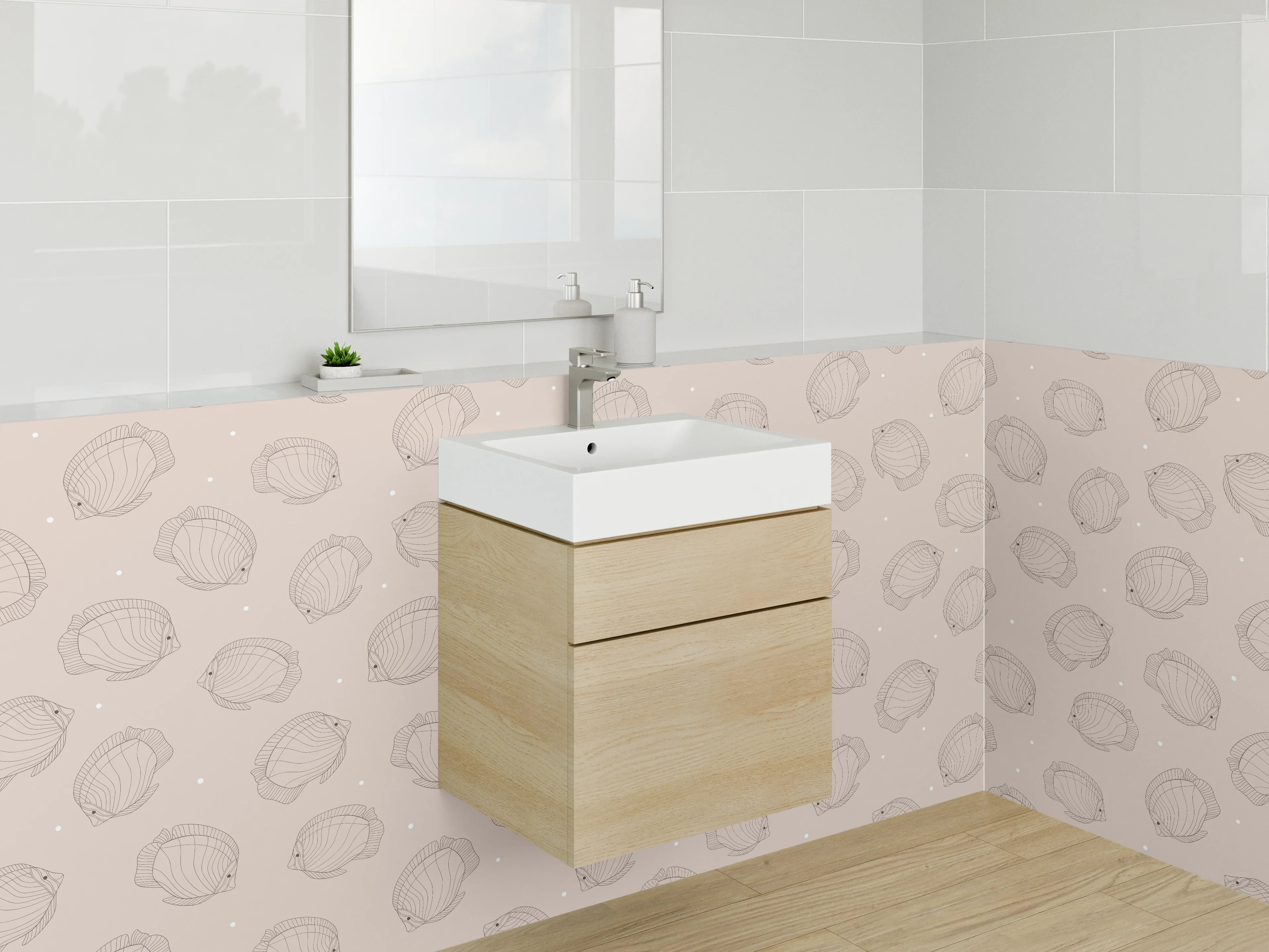 Waschbecken-Rückwand - Beige Muschel-Muster Fliesenoptik