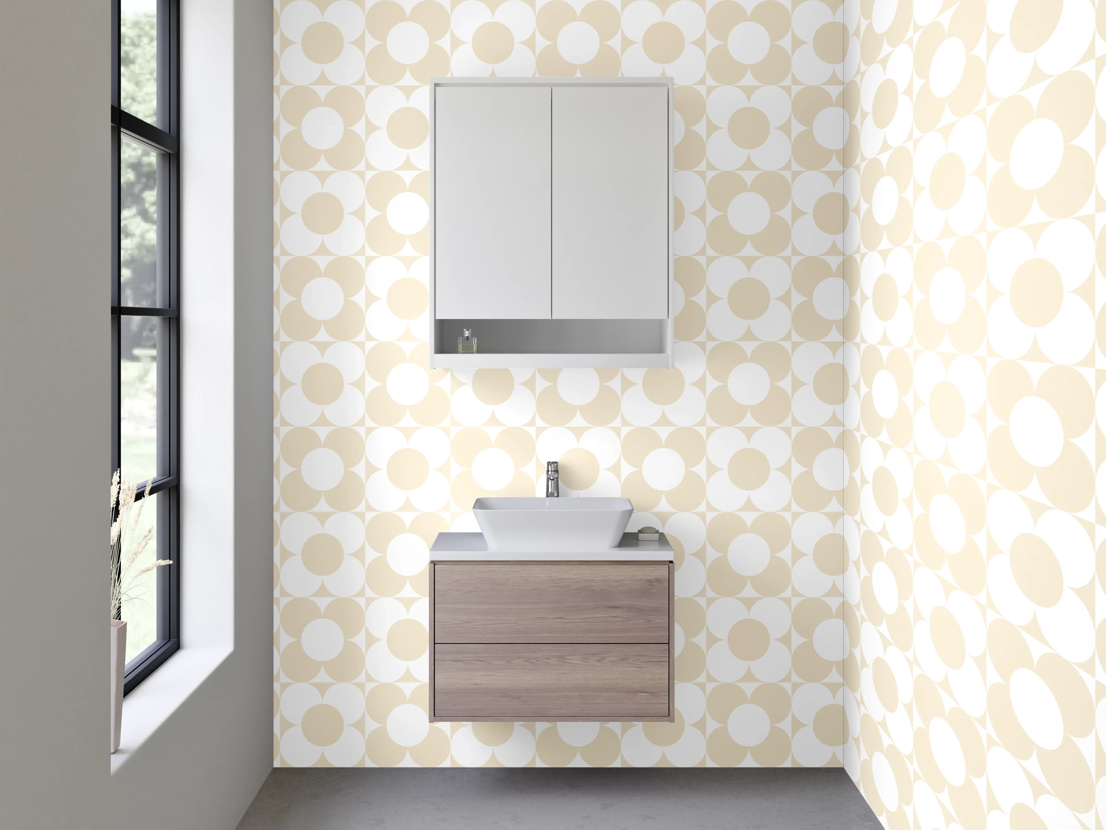 Waschbecken-Rückwand - Beige Punktmuster Retro Design