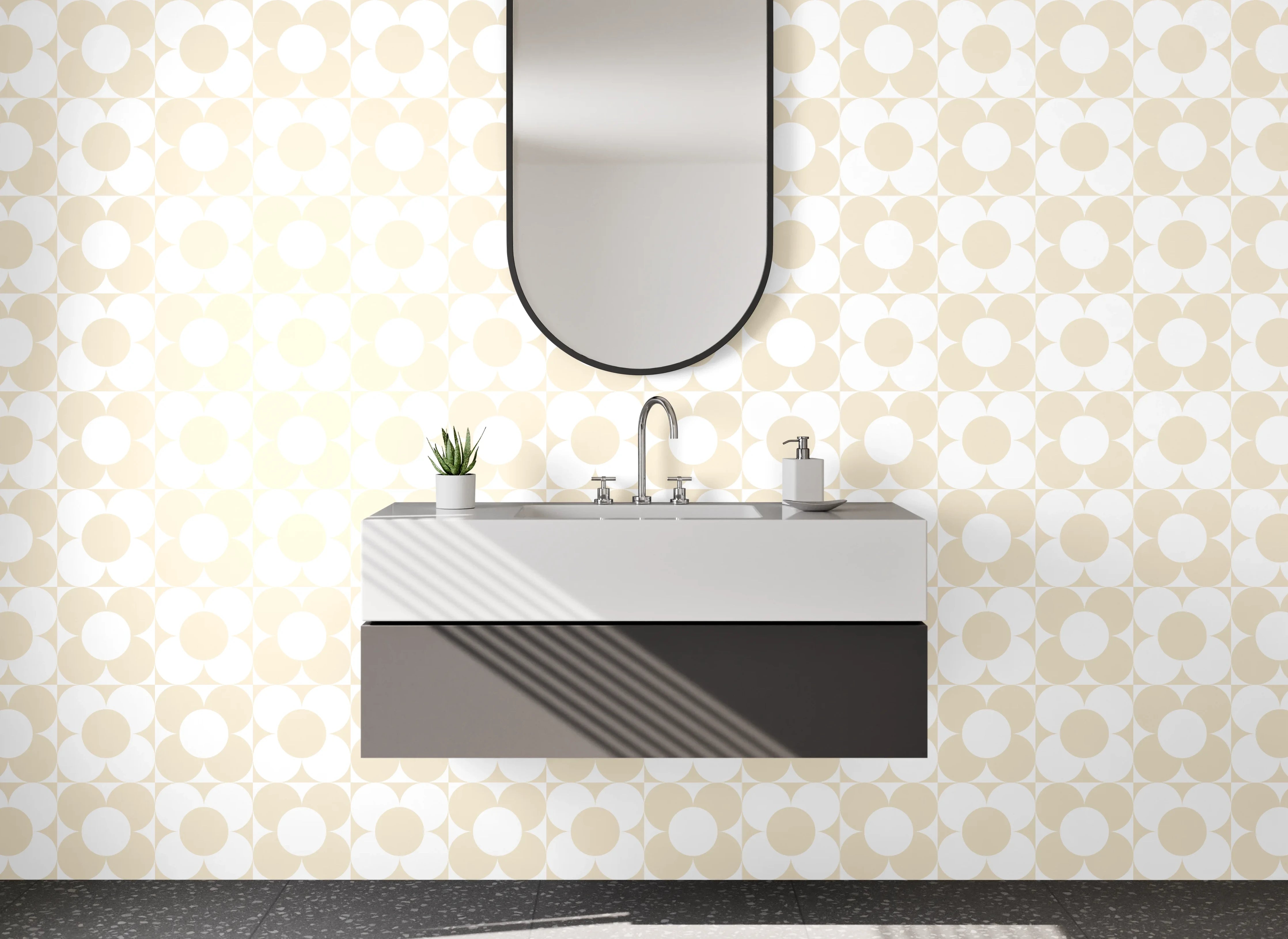 Waschbecken-Rückwand - Beige Punktmuster Retro Design